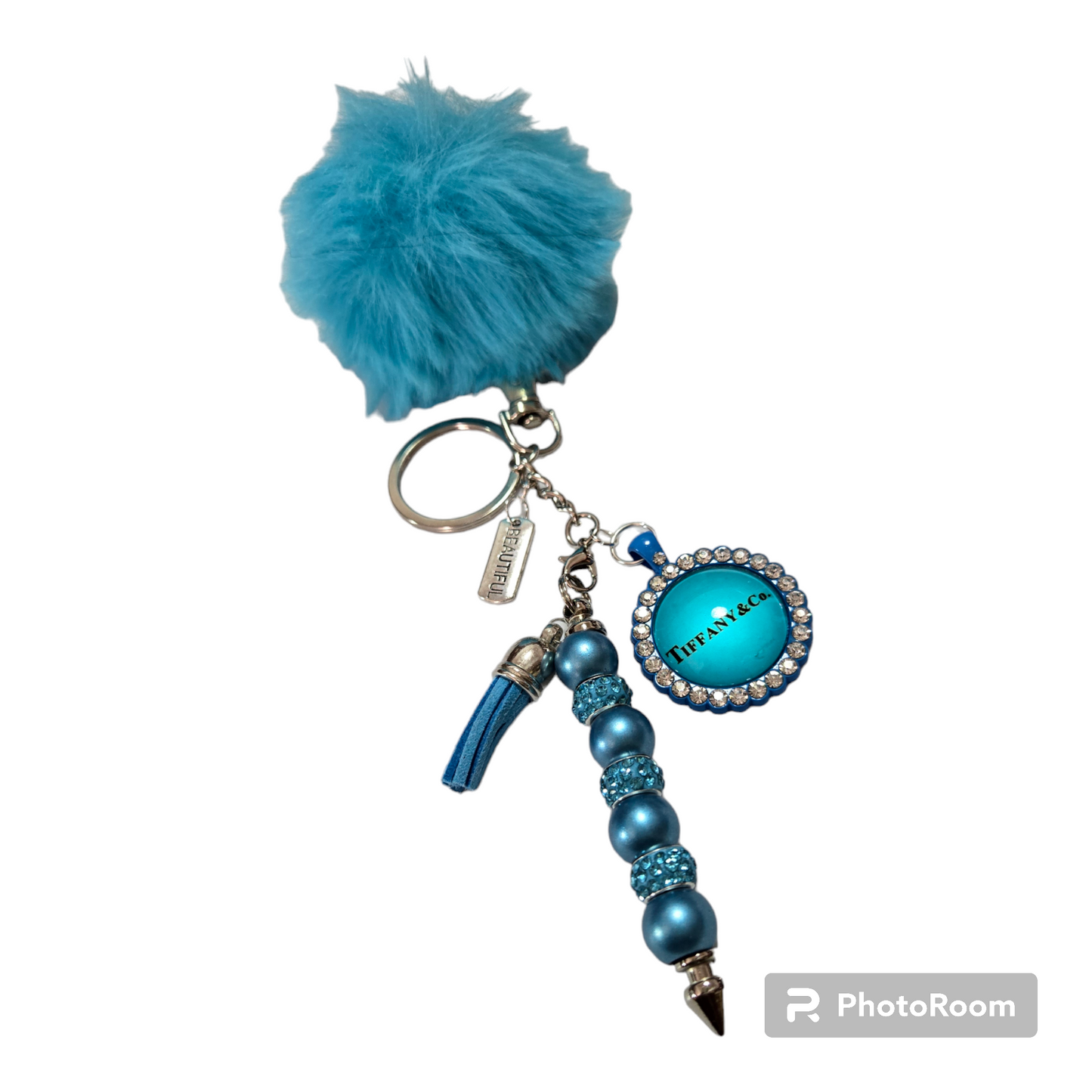 Pom pom beaded bar key chain