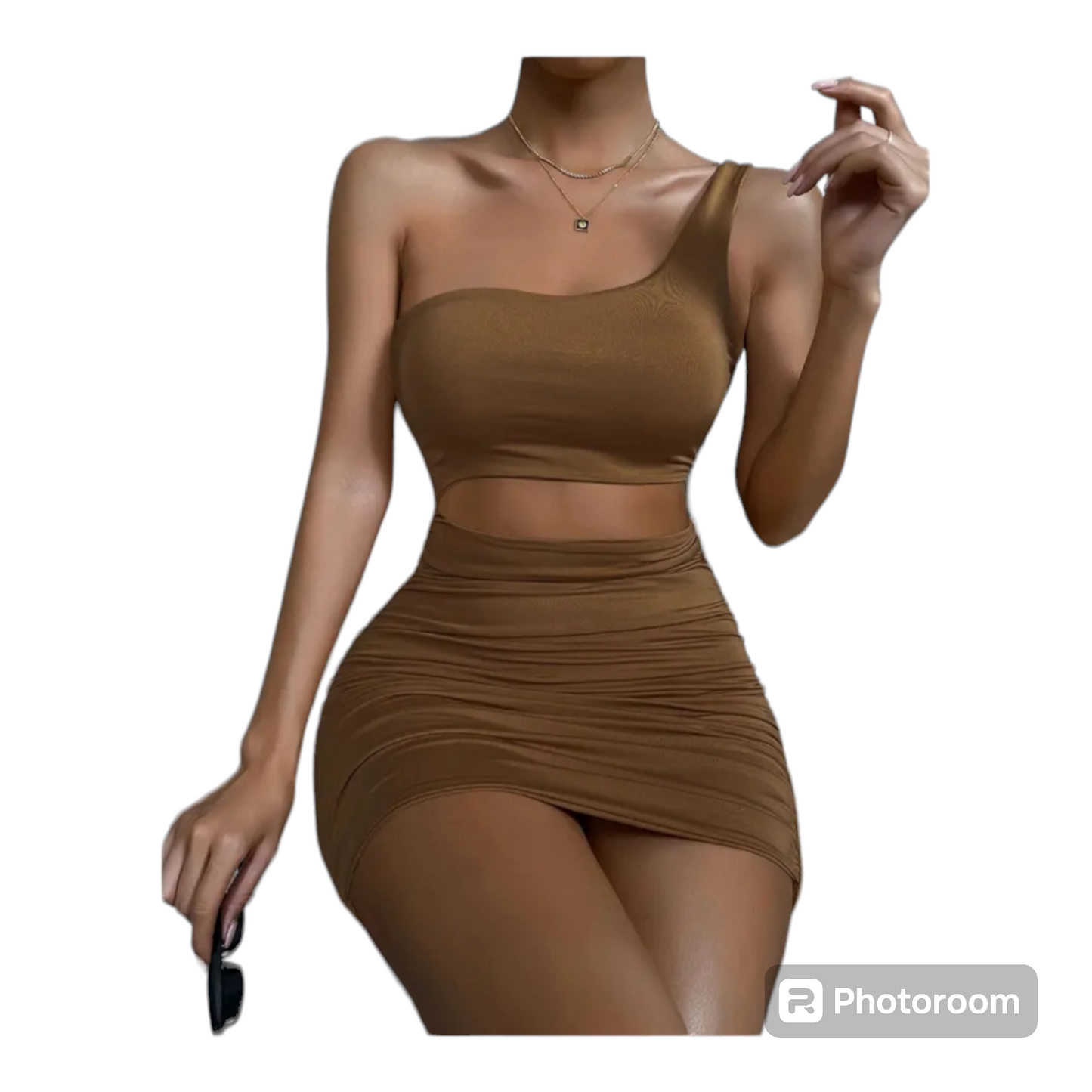 One Shoulder cut out waist mini Bodycon Dress