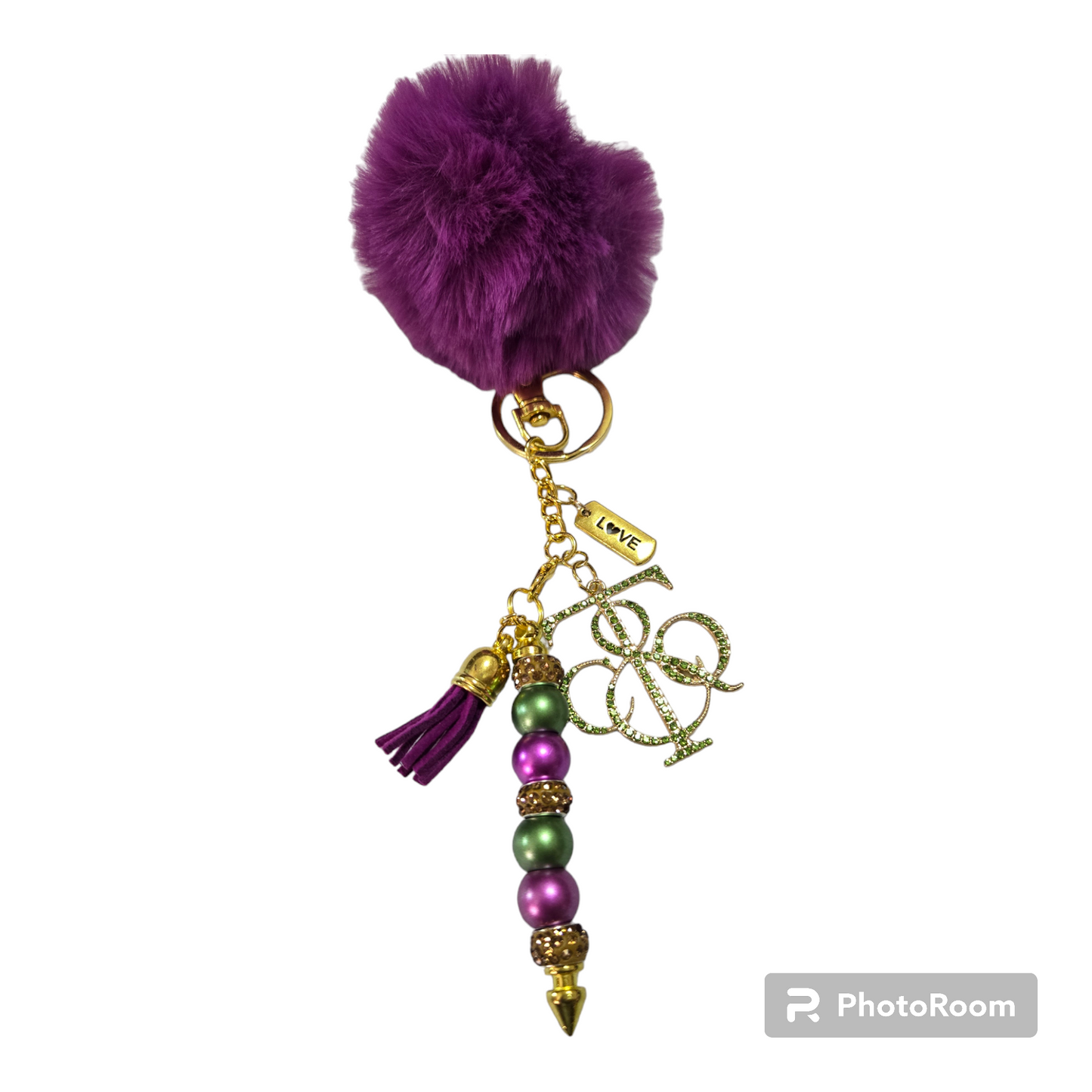 Pom pom beaded bar key chain