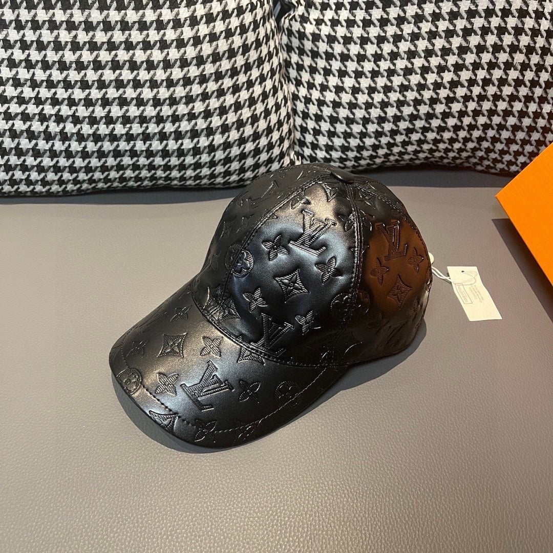 LV inspired leather baseball cap