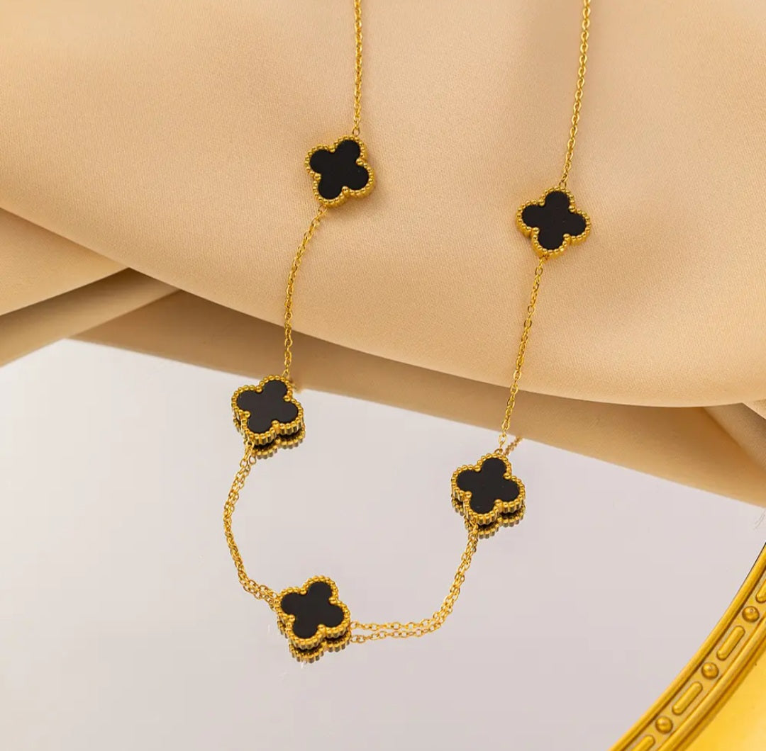 Stainless Steel Van 5 Charm 4 leaf Clover Necklace