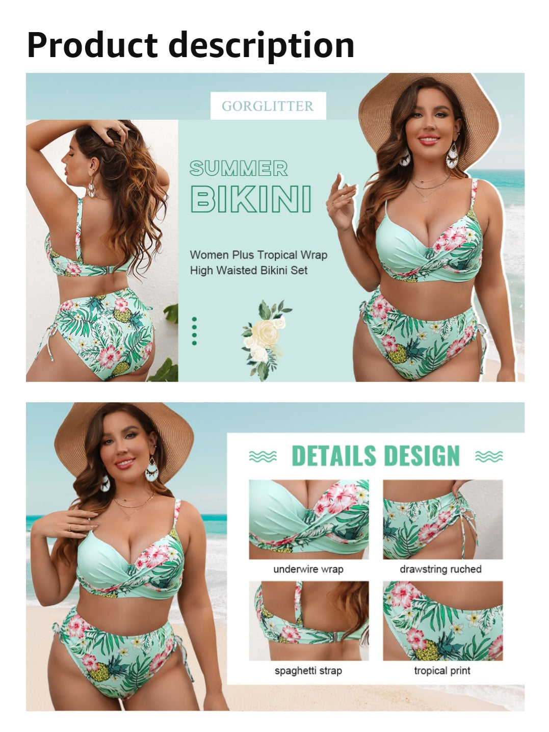 Plus size 2pc tropical bikini set