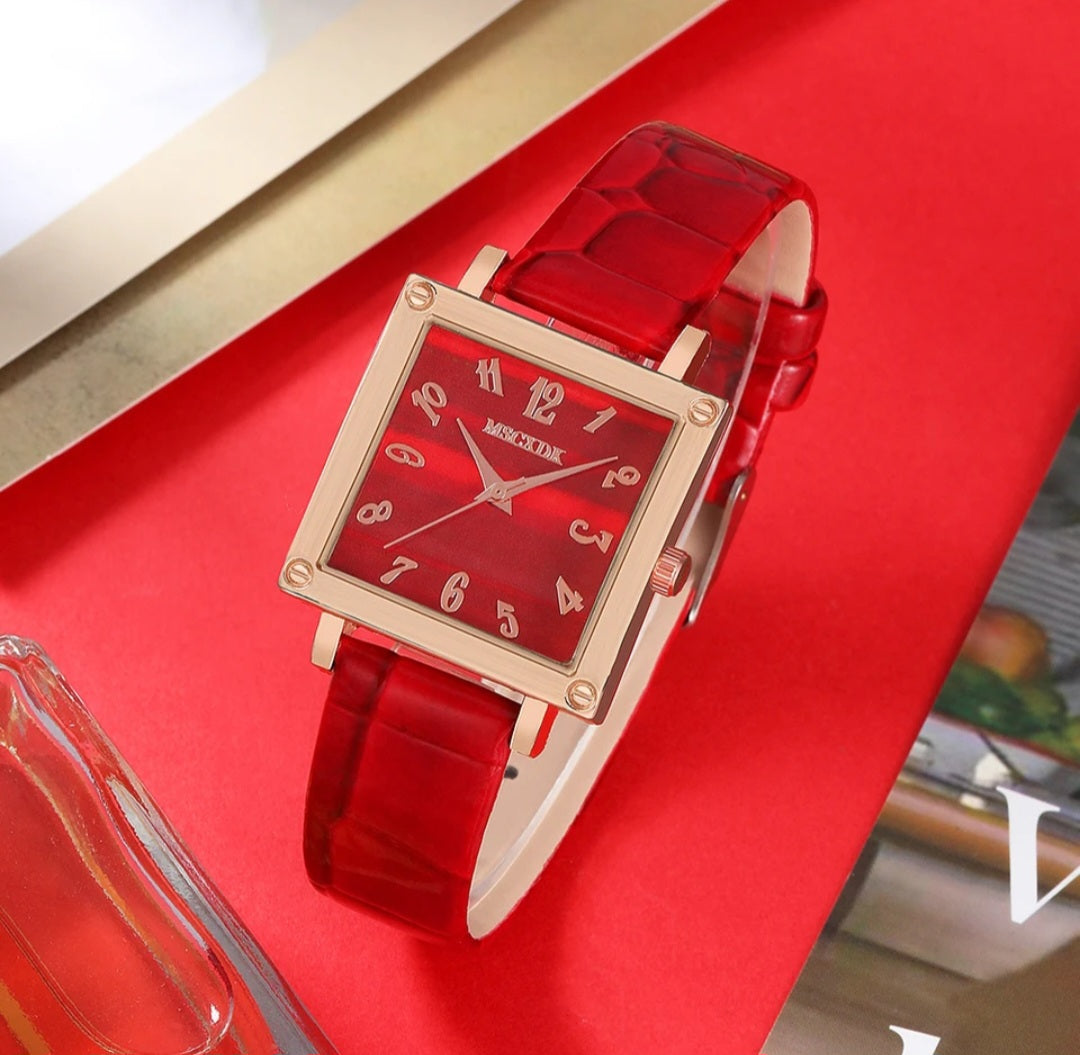 Women Red Quartz Watch