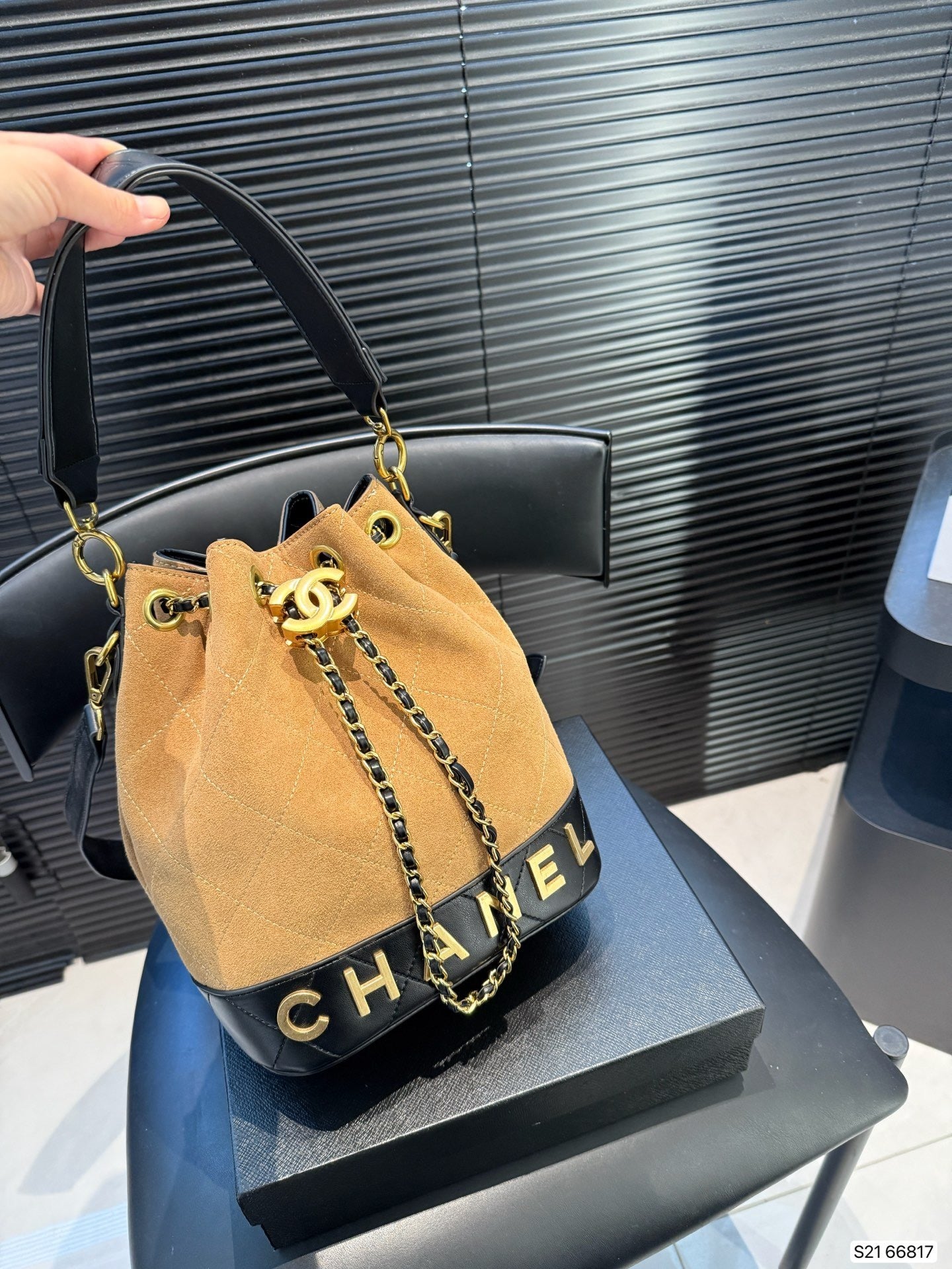 Chanel inspired Suade bucket handbag