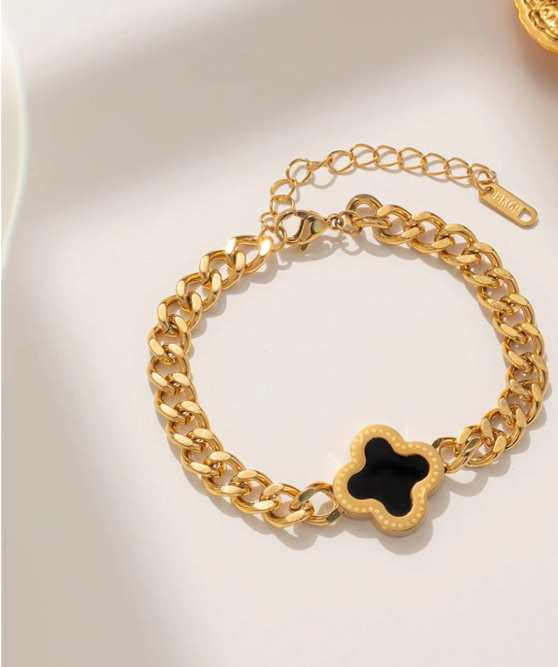 Double Sided 4leaf Clover Cuban link Chain