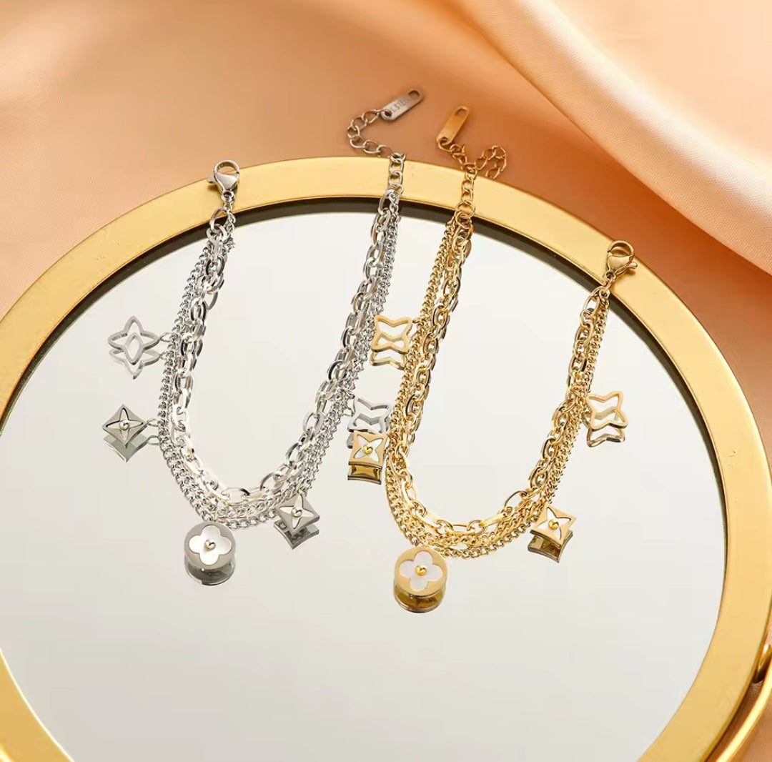LV inspired four leaf clover charm bracelet