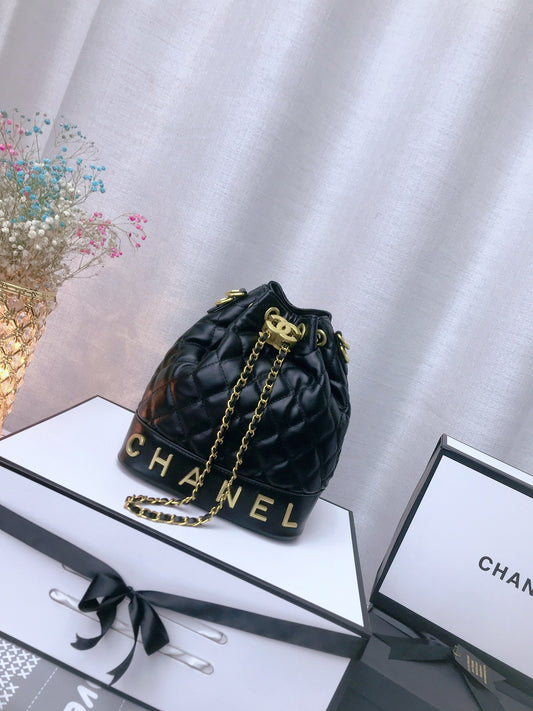 Chanel inspired quilted bucket handbag