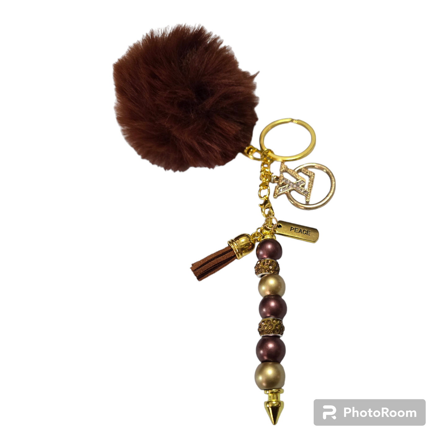 Pom pom beaded bar keychain
