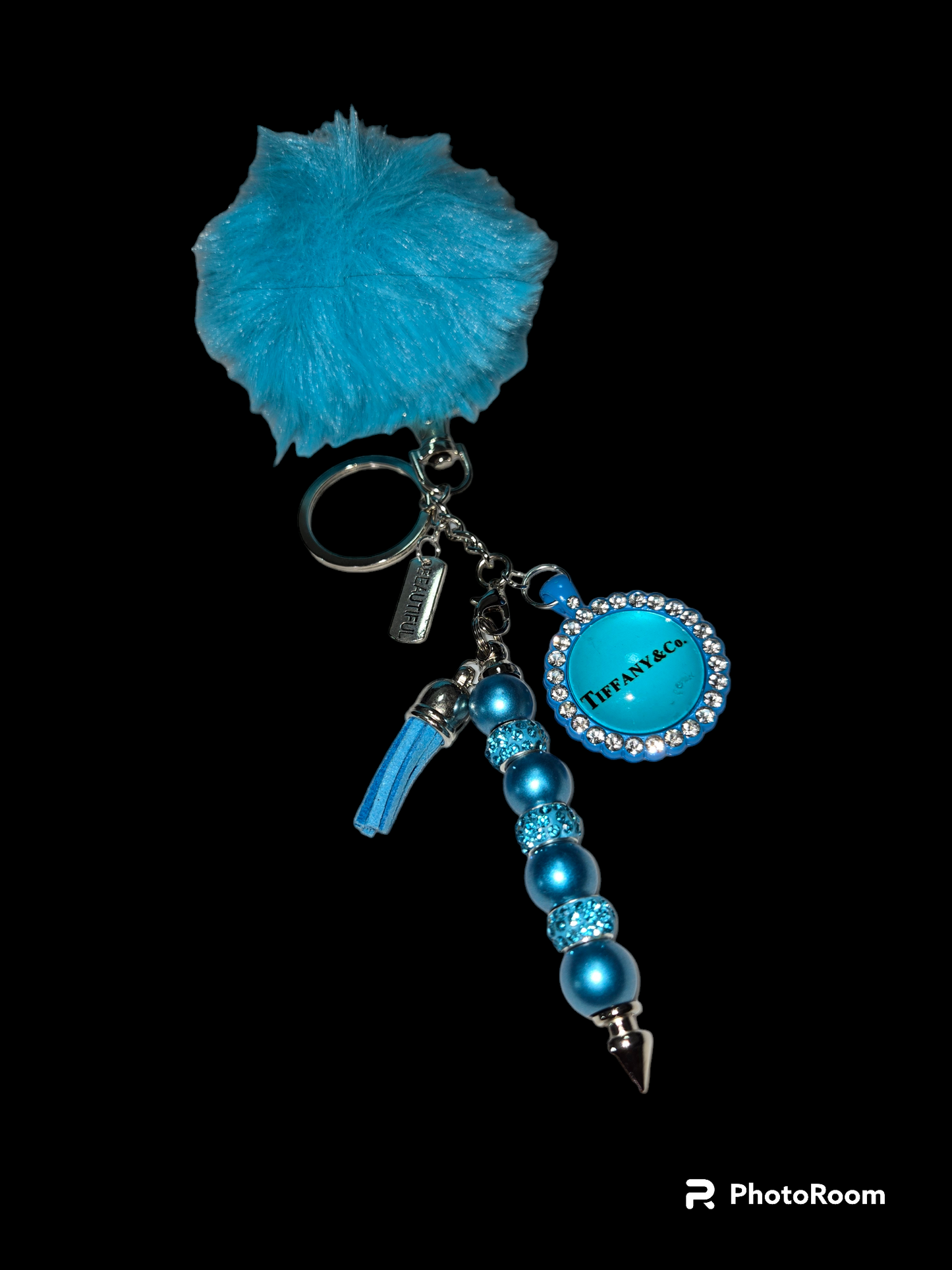 Pom pom beaded bar key chain