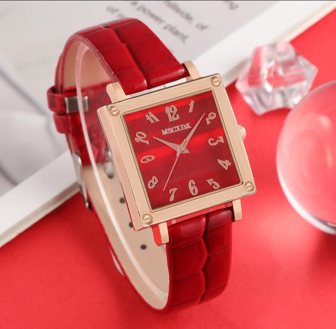 Women Red Quartz Watch