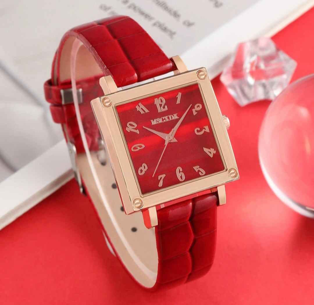 Women Red Quartz Watch