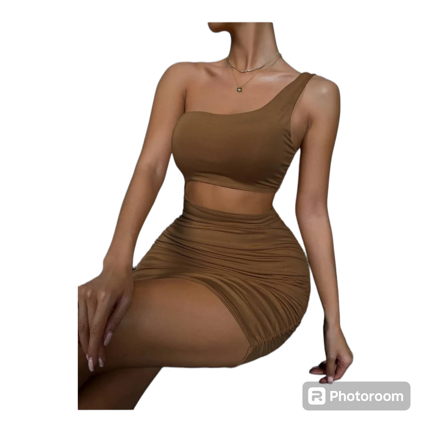 One Shoulder cut out waist mini Bodycon Dress