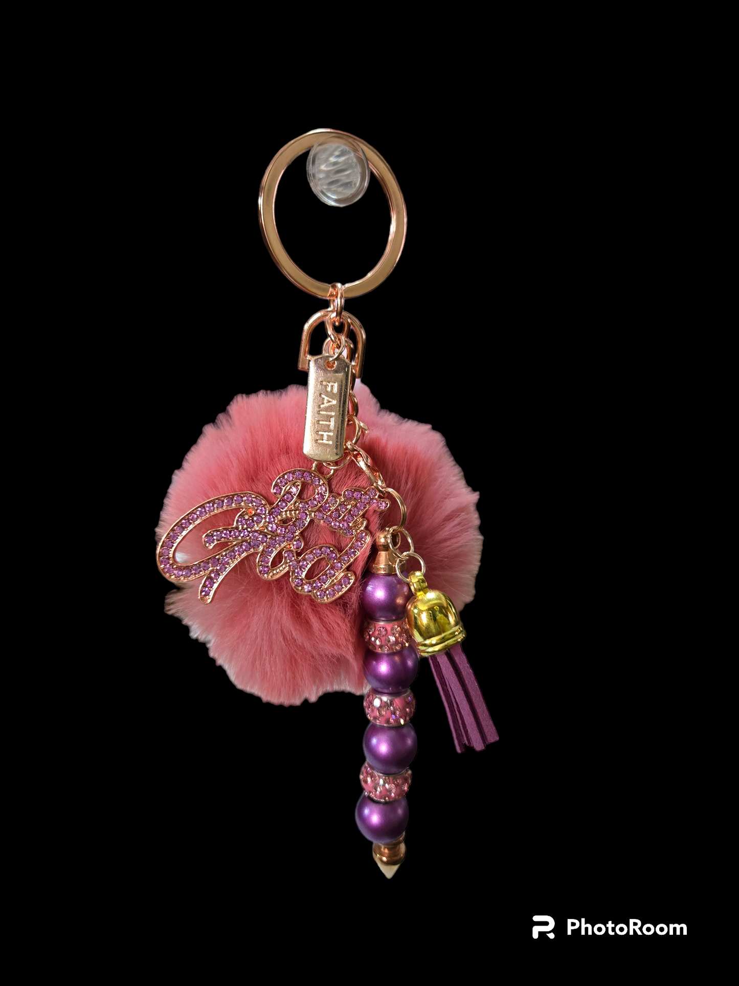 Pom pom beaded bar keychain
