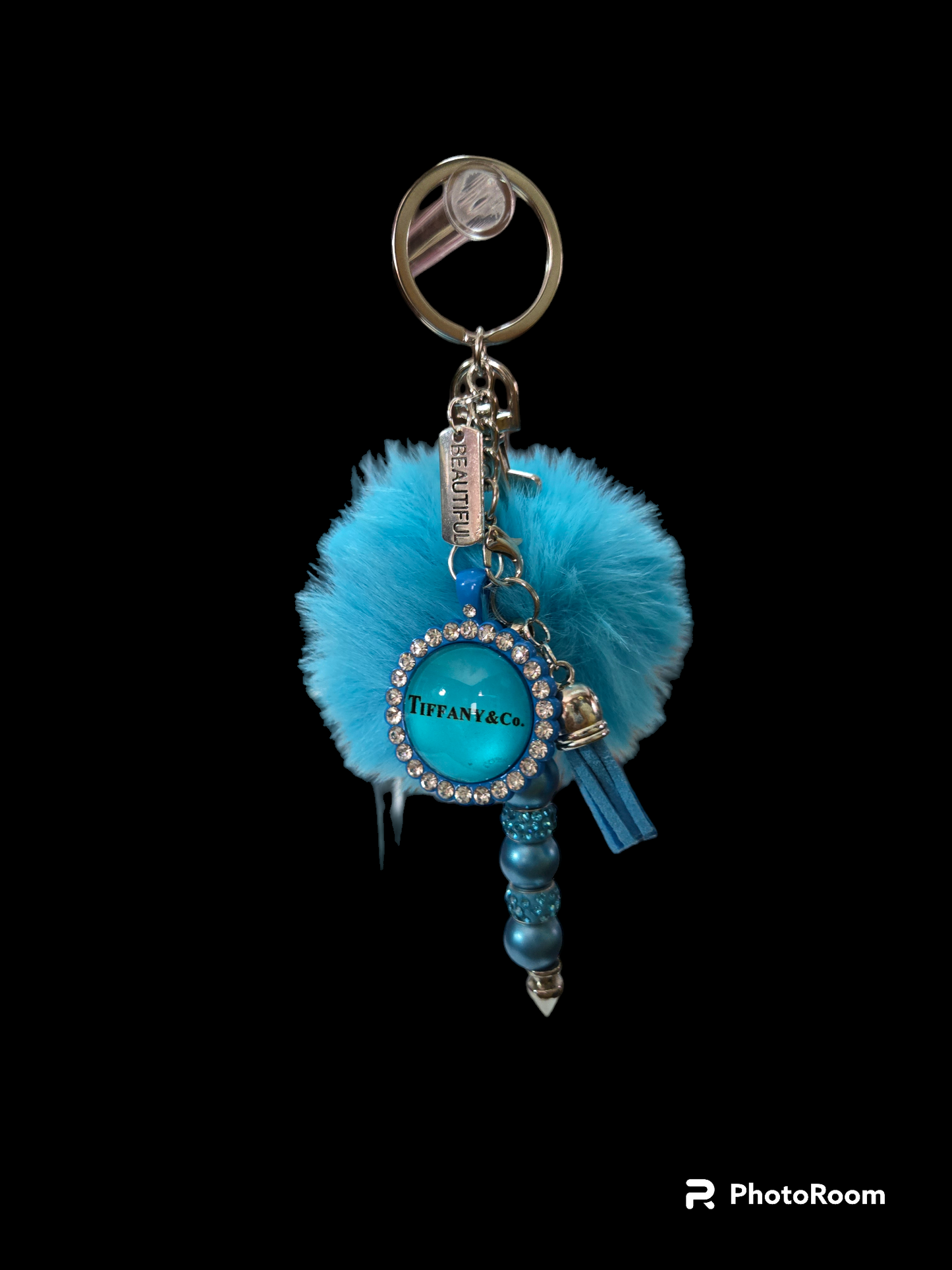 Pom pom beaded bar key chain