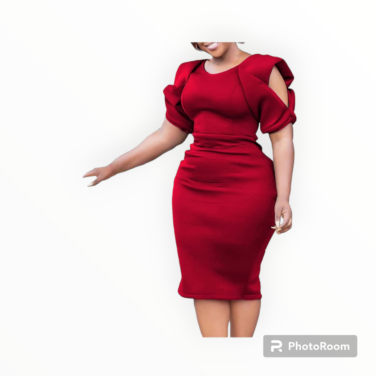 Plus size hollow sleeves midi Scuba dress