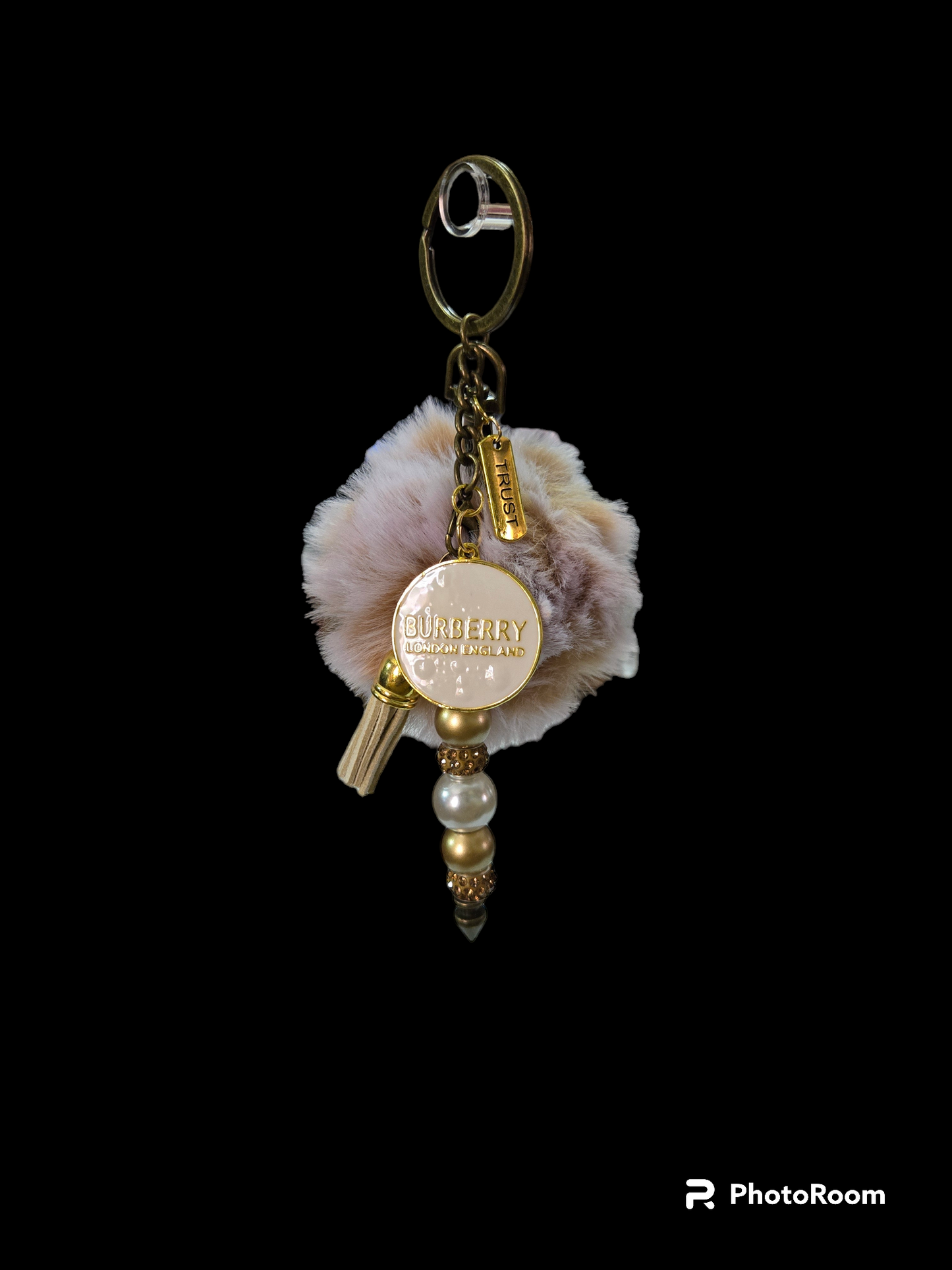 Pom pom beaded bar keychain
