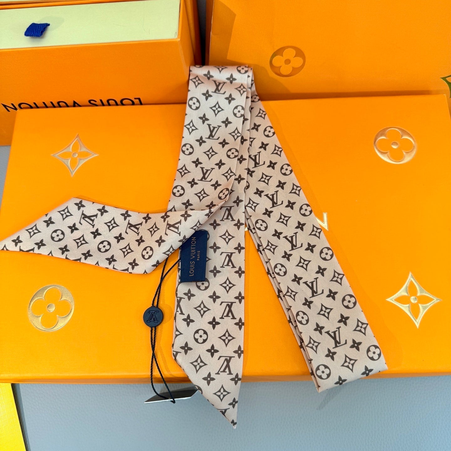 LV Designer Inspired Twill Ribbon Scarves