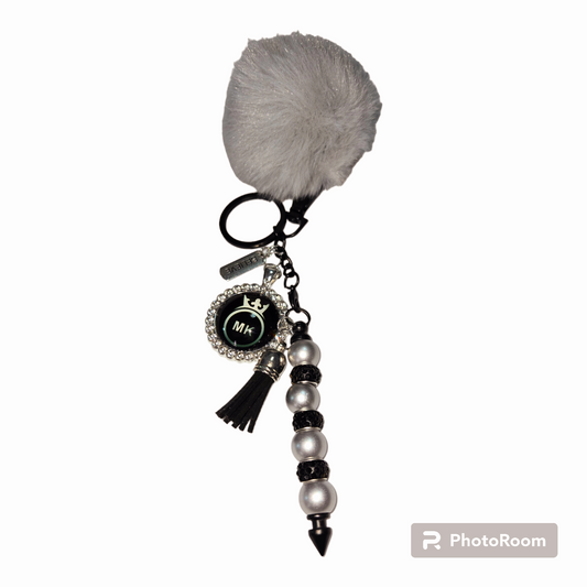 Pom pom beaded bar key chain
