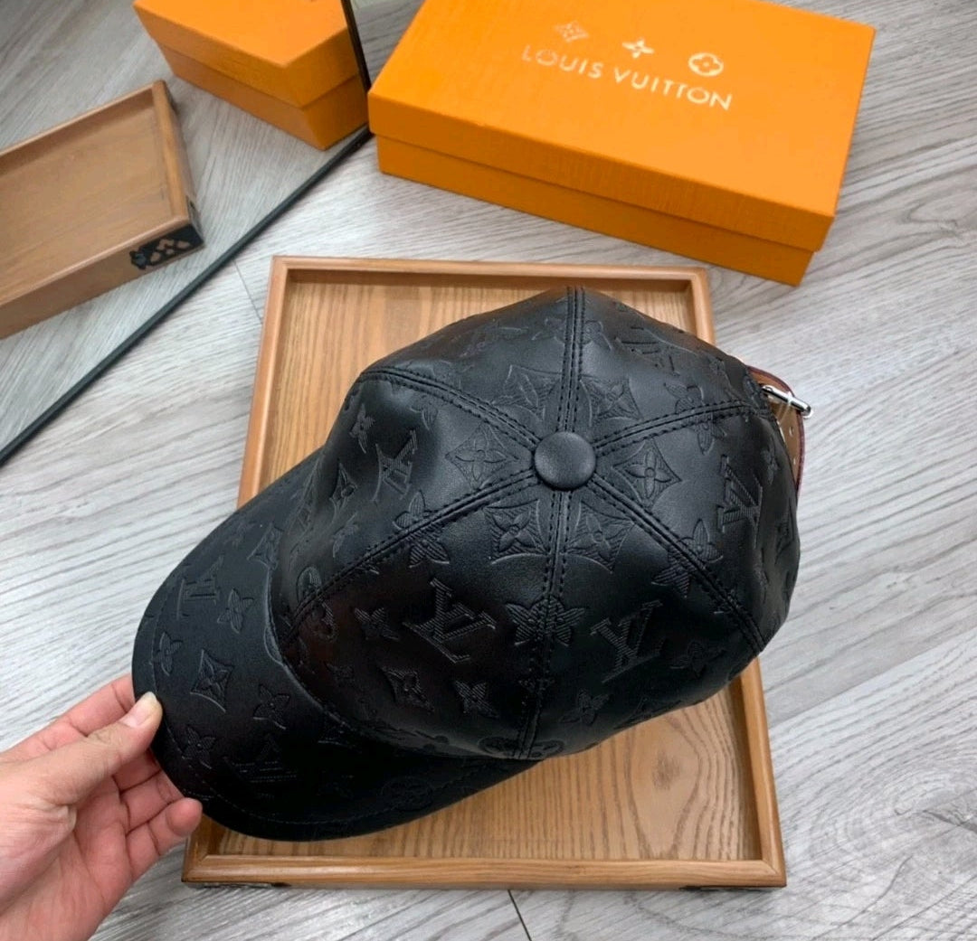 LV inspired leather baseball cap