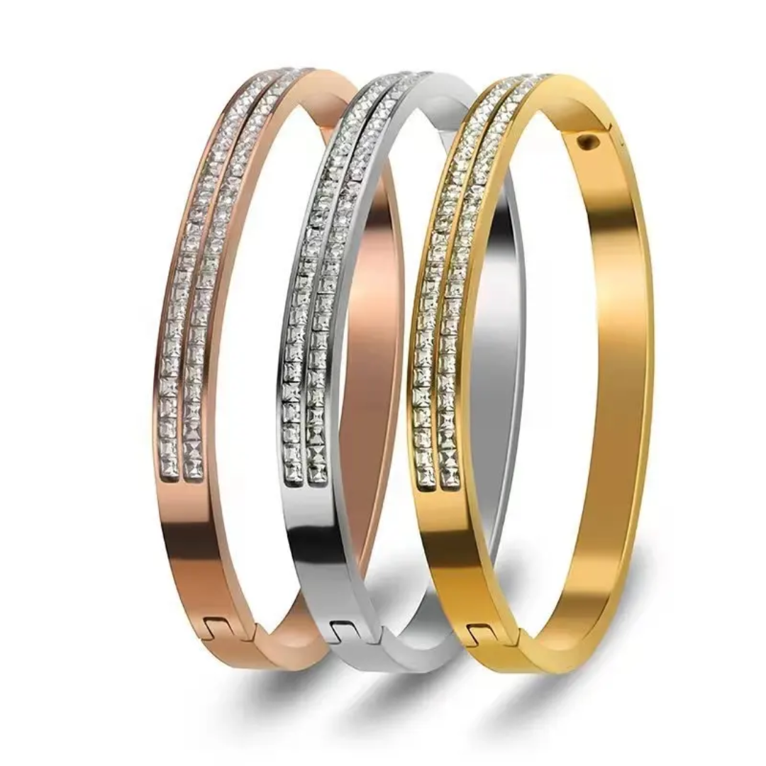 Stainless Steel Double Zirconia Bangle