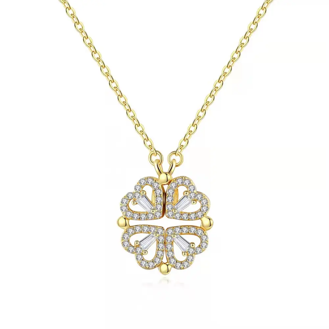 Folding Heart Clover Necklace