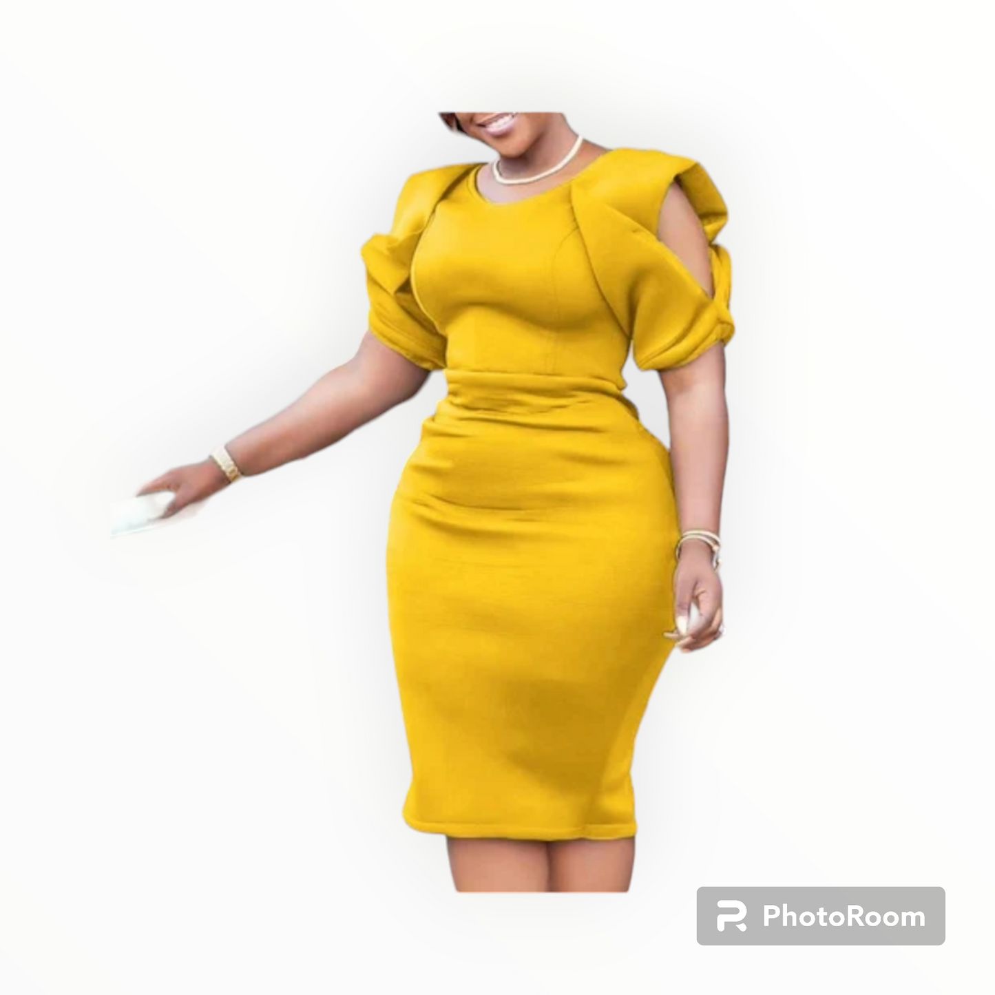 Plus size hollow sleeves midi Scuba dress