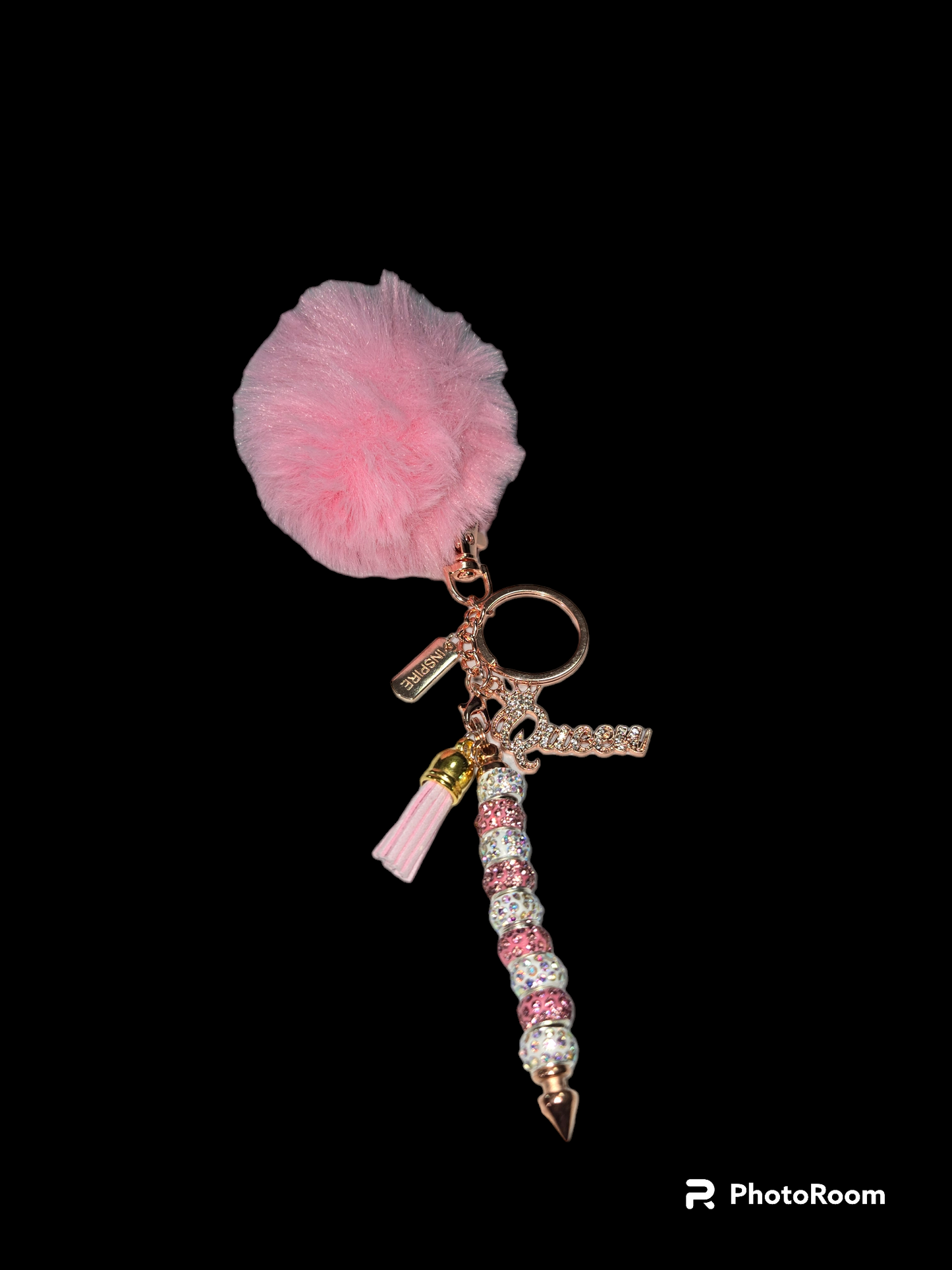 Pom pom beaded bar key chain