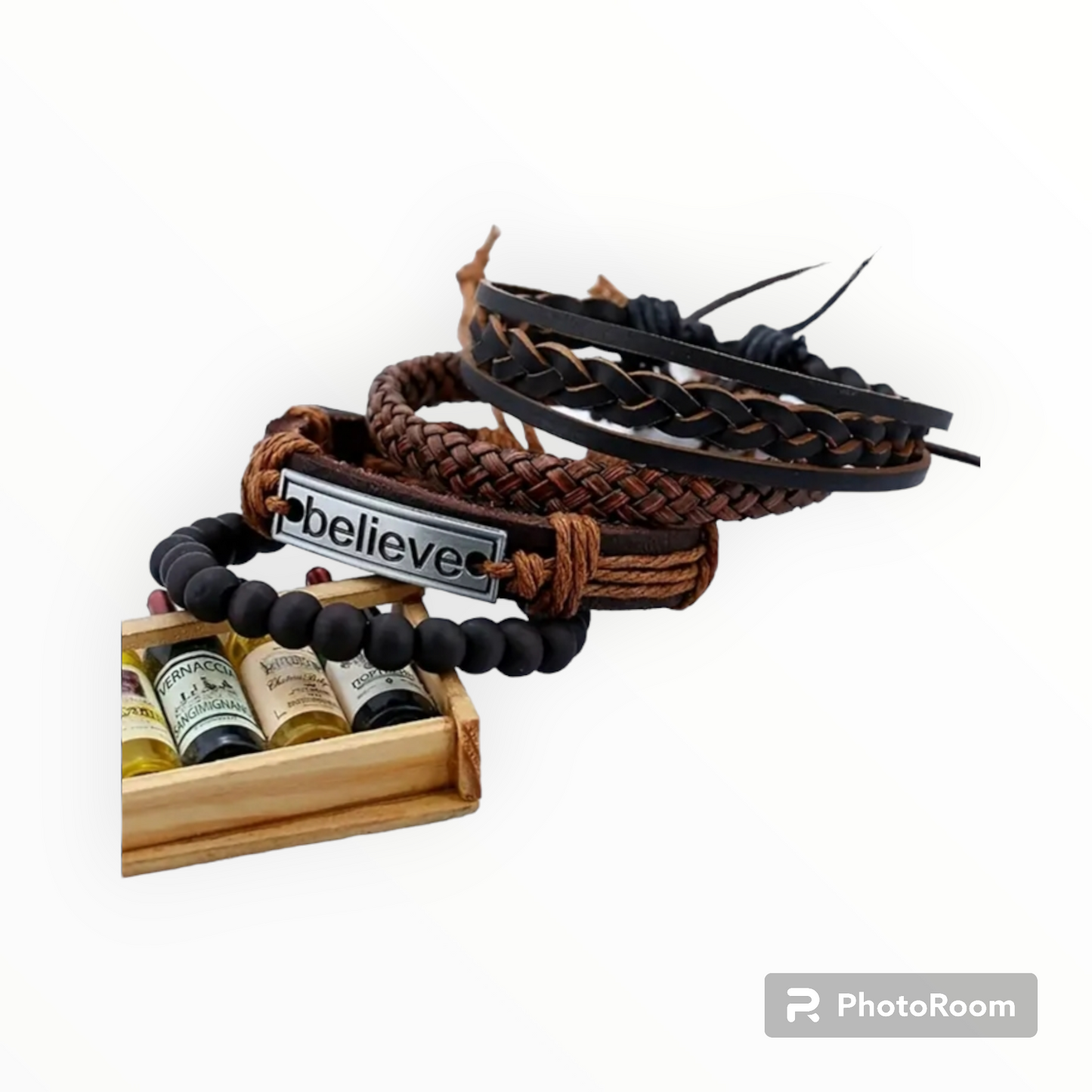 Beaded and braided leather bracelet set