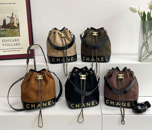 Chanel inspired Suade bucket handbag