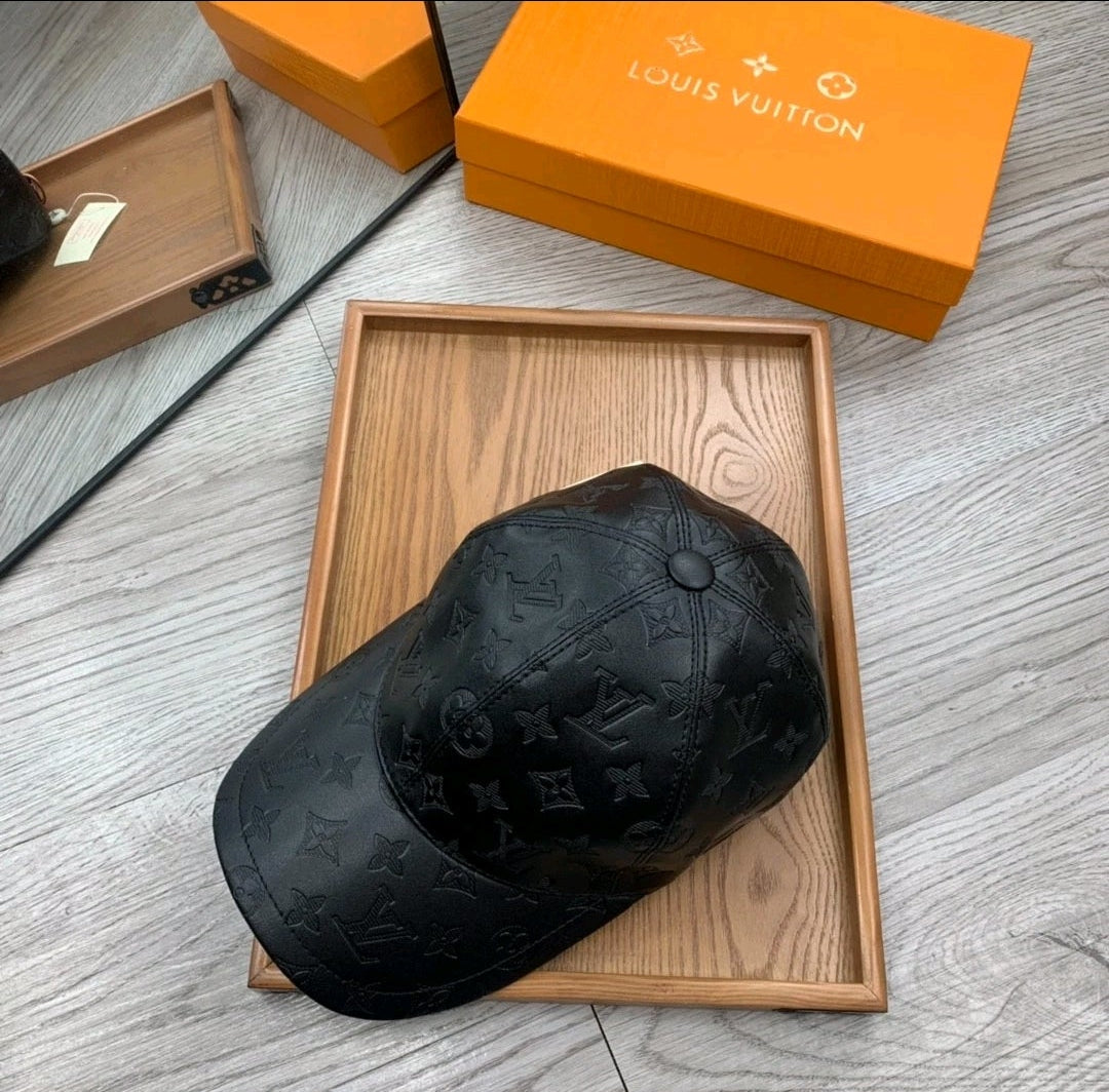 LV inspired leather baseball cap