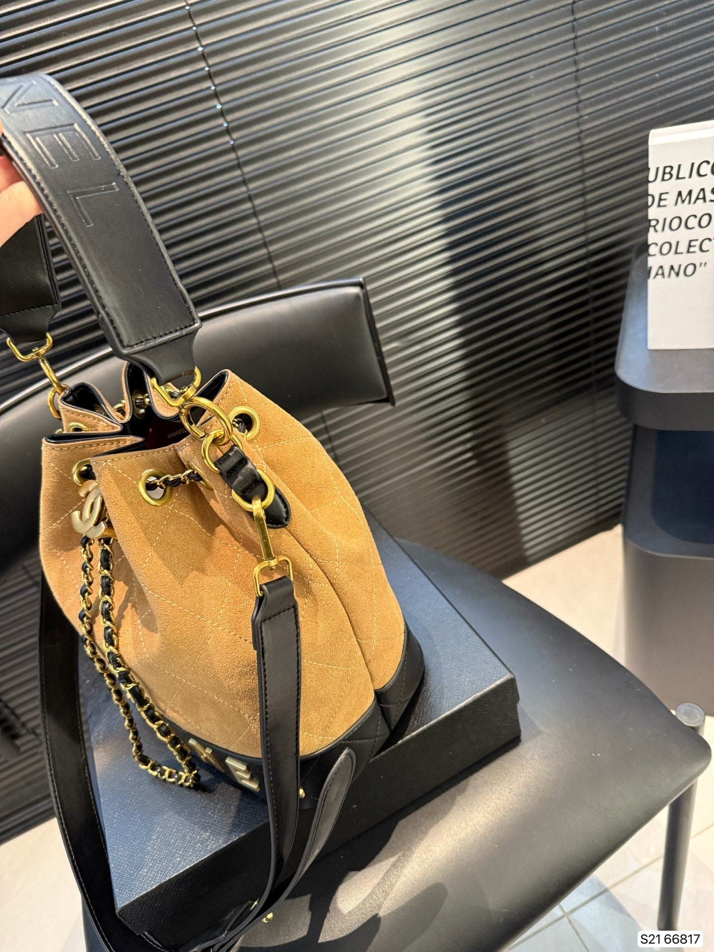 Chanel inspired Suade bucket handbag