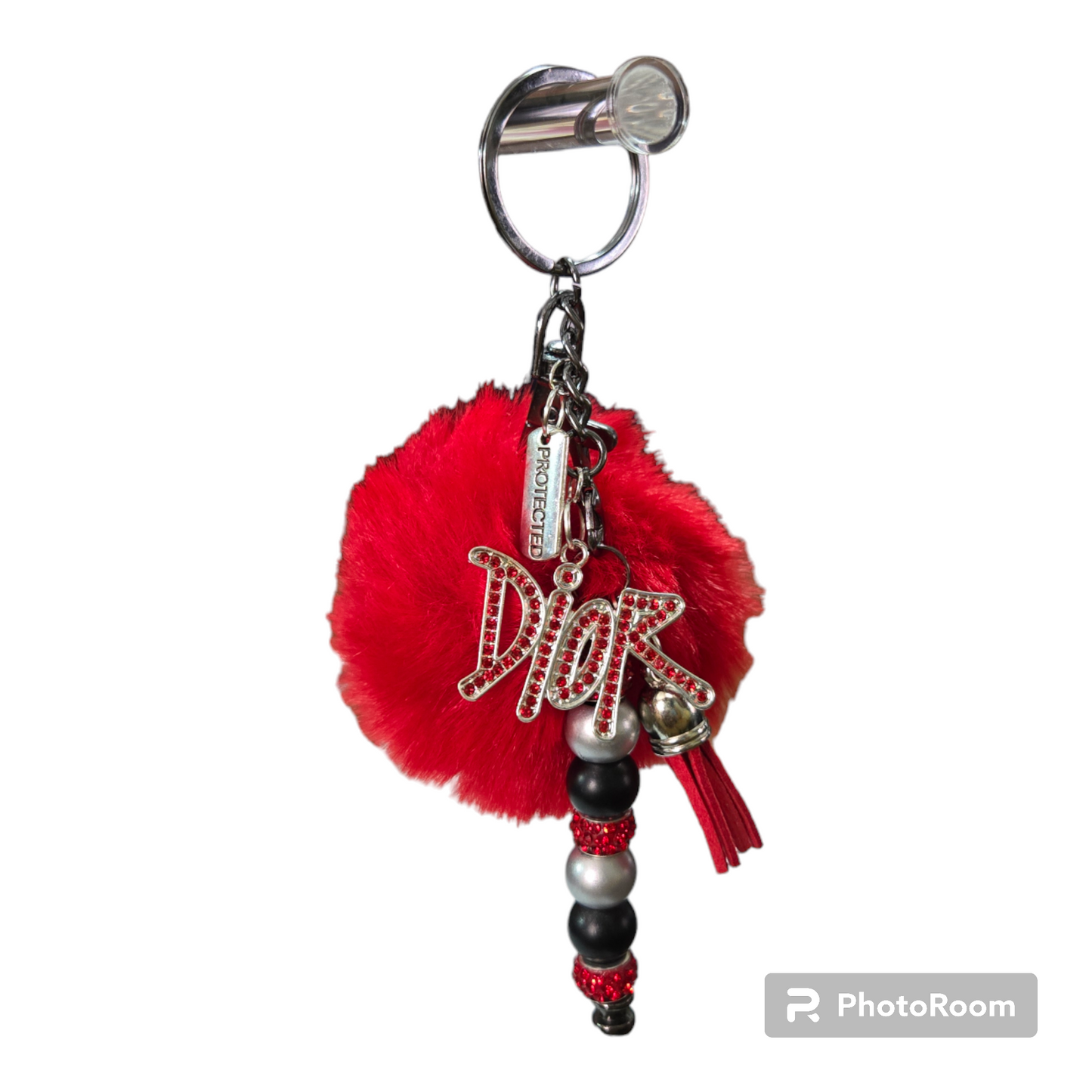 Pom pom beaded bar key chain