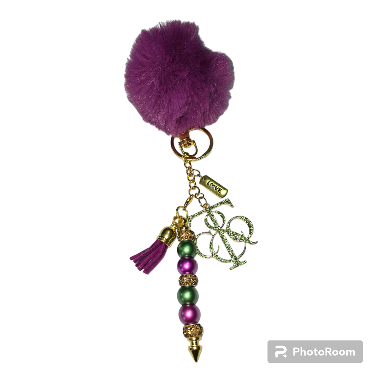 Pom pom beaded bar key chain