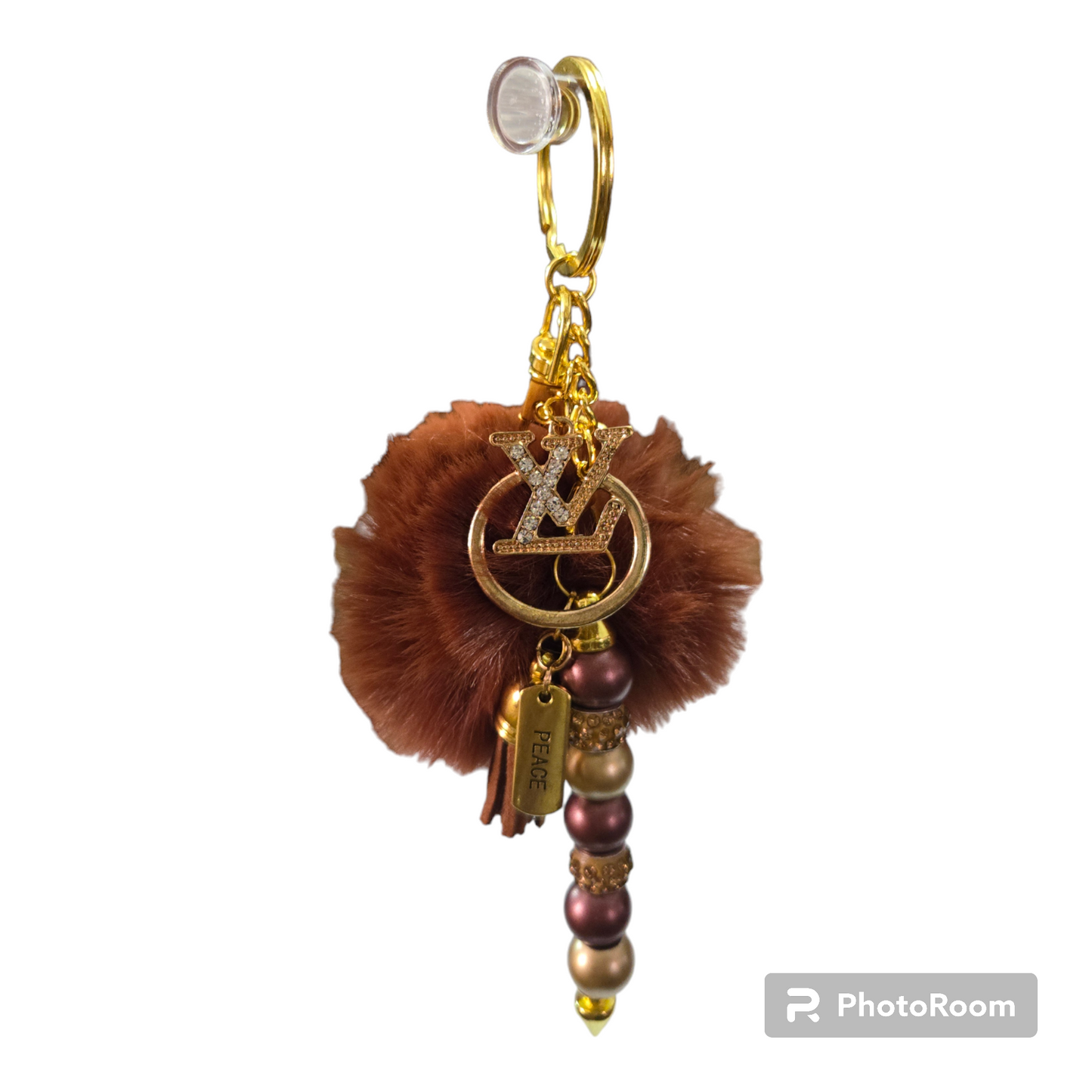 Pom pom beaded bar keychain