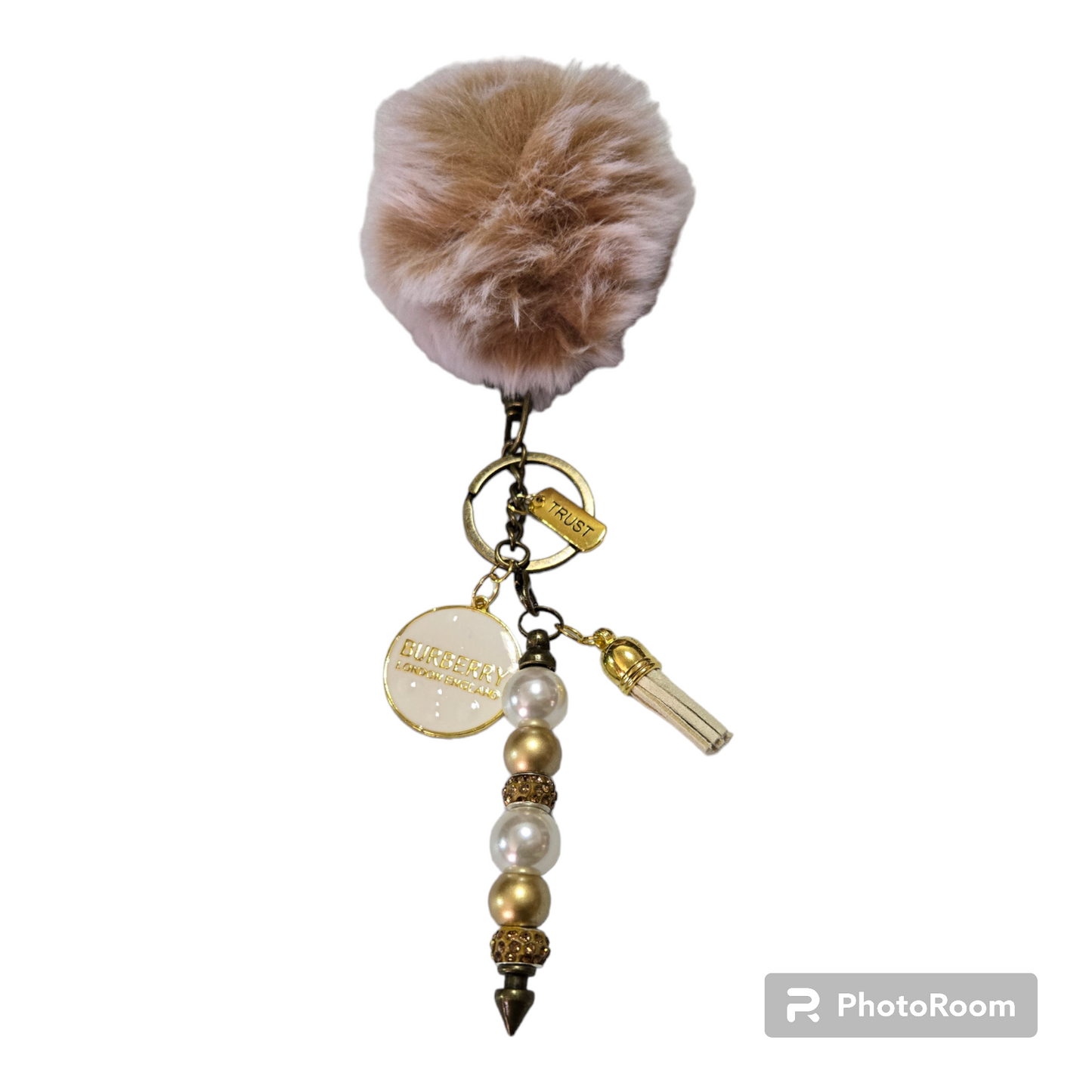 Pom pom beaded bar keychain
