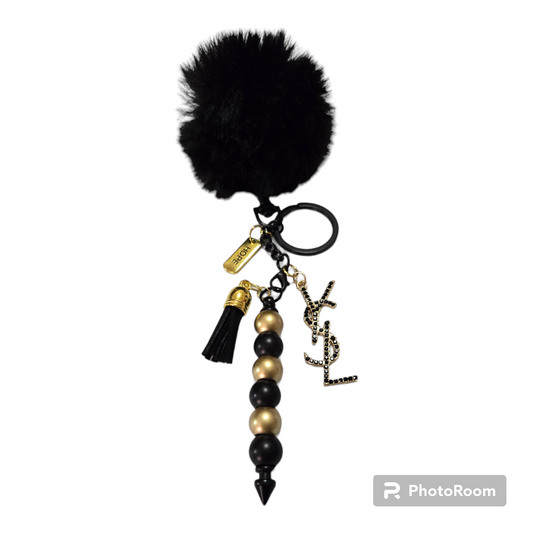 Pom pom beaded bar key chain