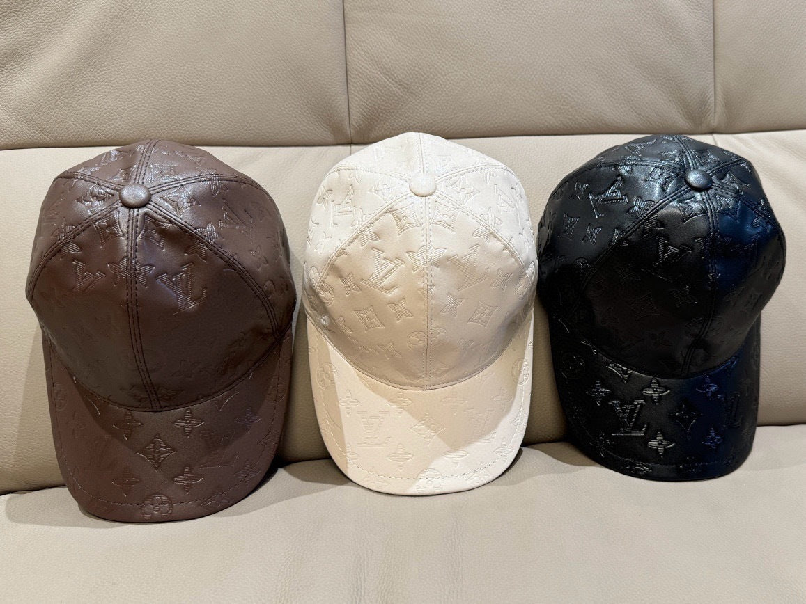 LV inspired leather baseball cap