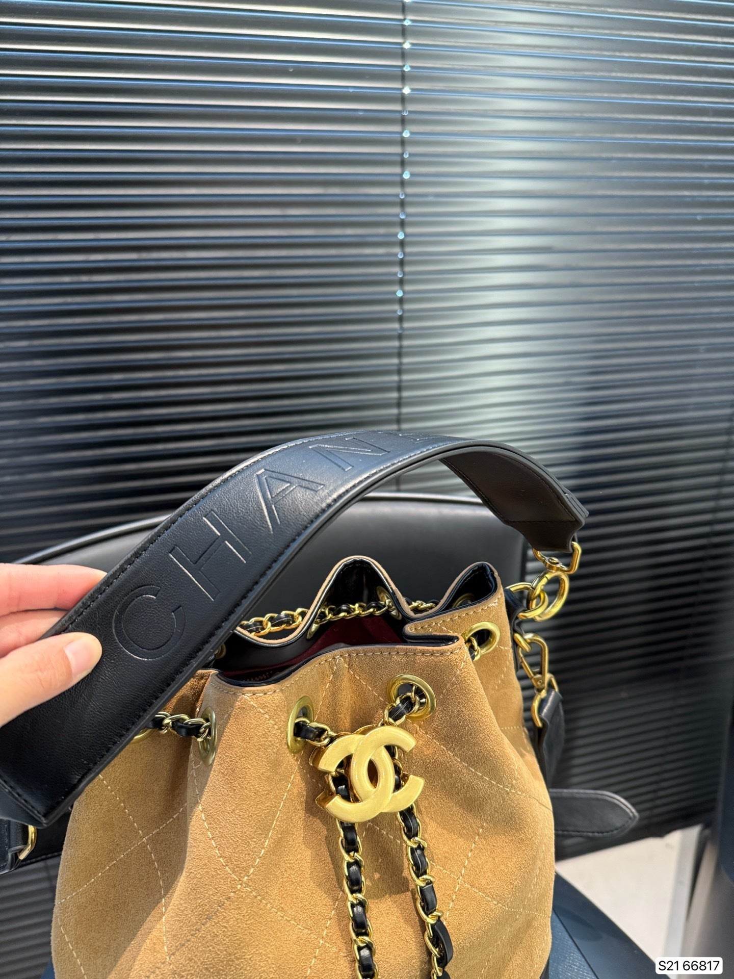 Chanel inspired Suade bucket handbag