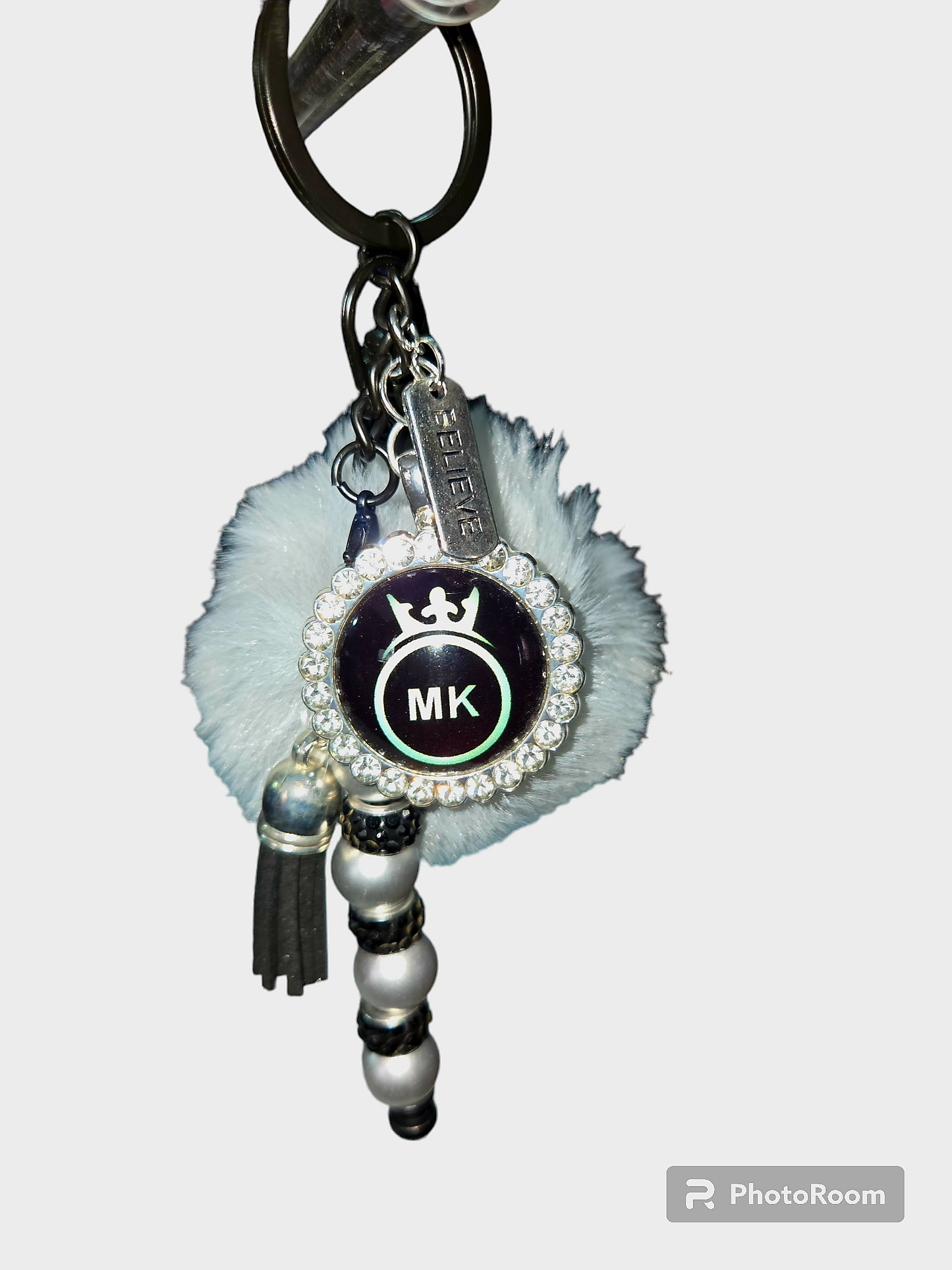 Pom pom beaded bar key chain