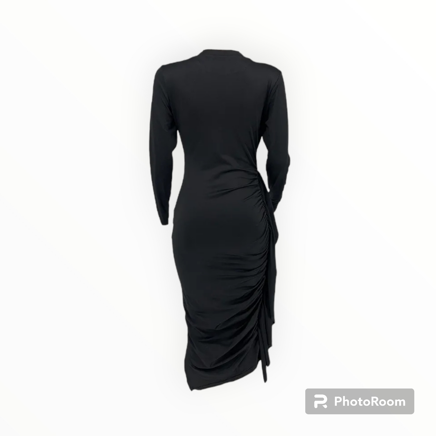 Plus size women ruffle trim side drape midi dress