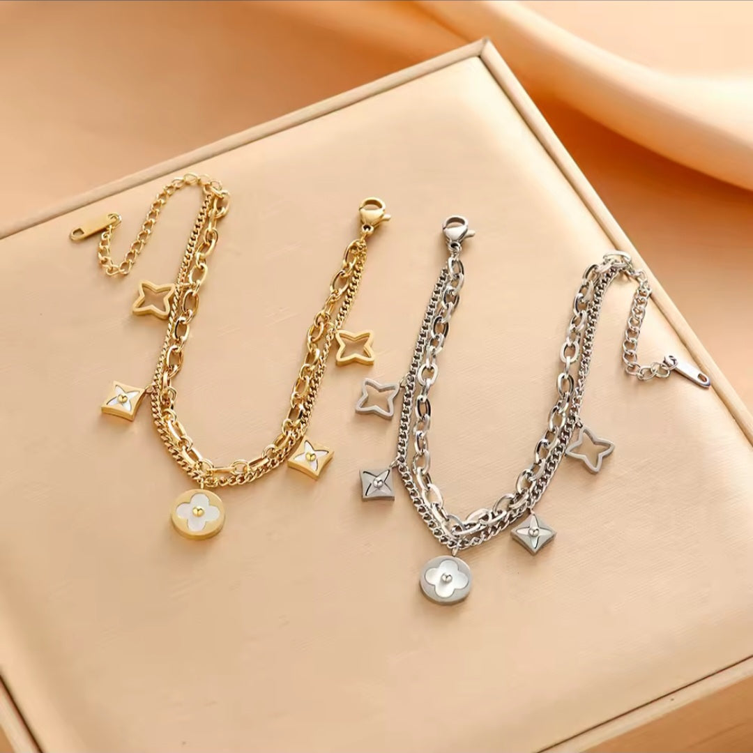 LV inspired four leaf clover charm bracelet