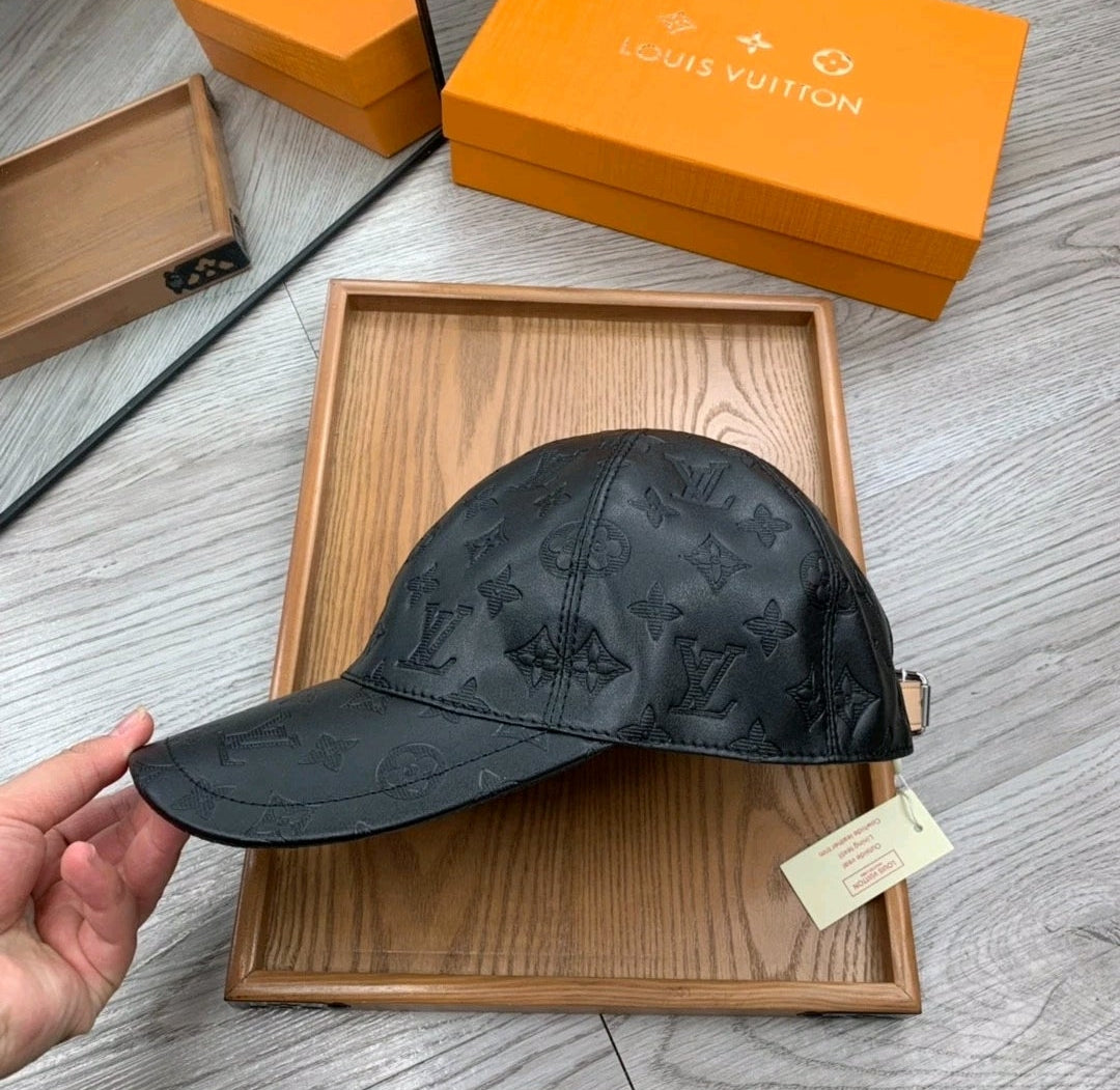 LV inspired leather baseball cap