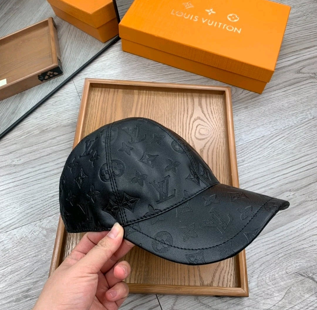 LV inspired leather baseball cap