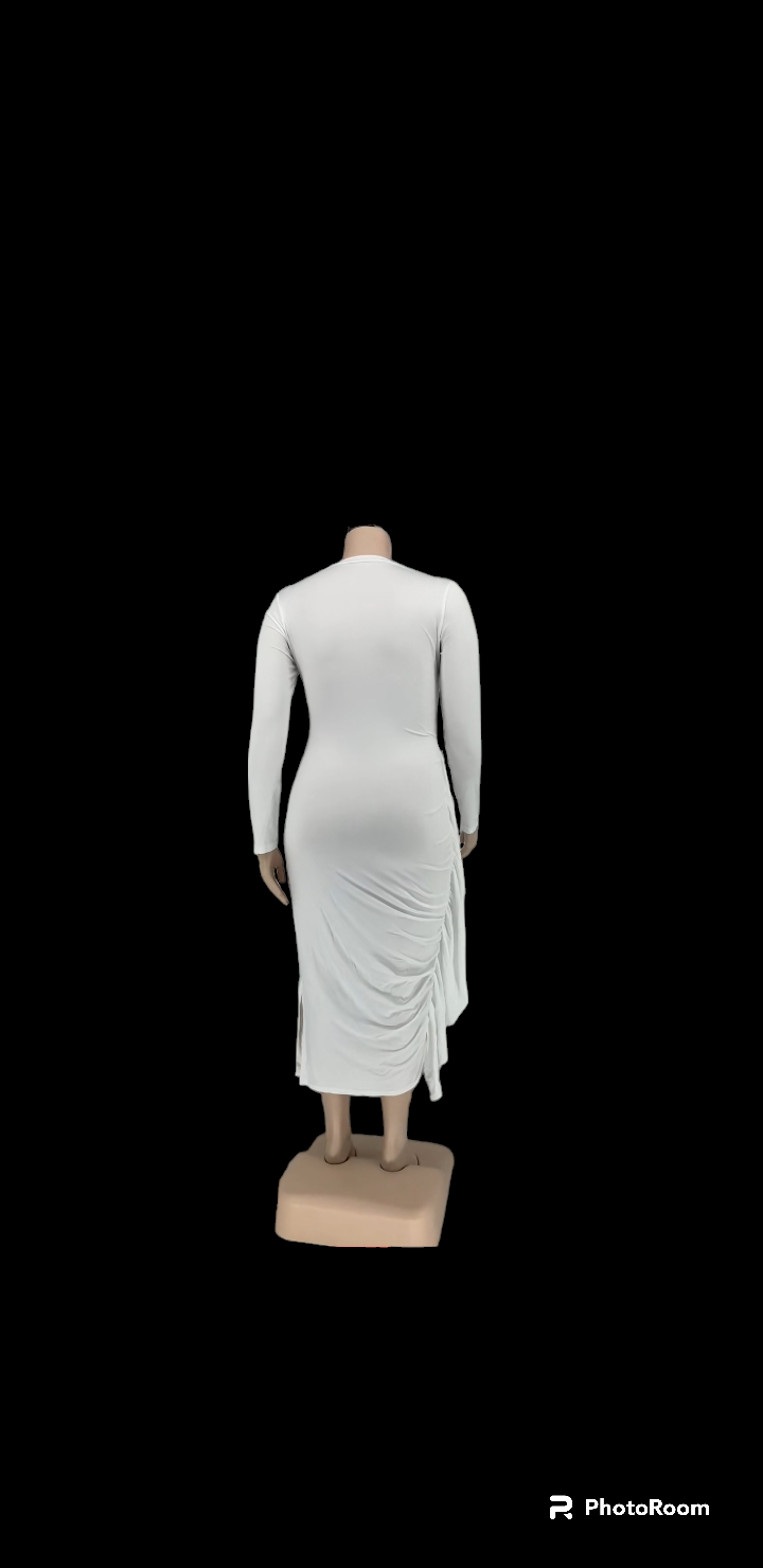 Plus size women ruffle trim side drape midi dress