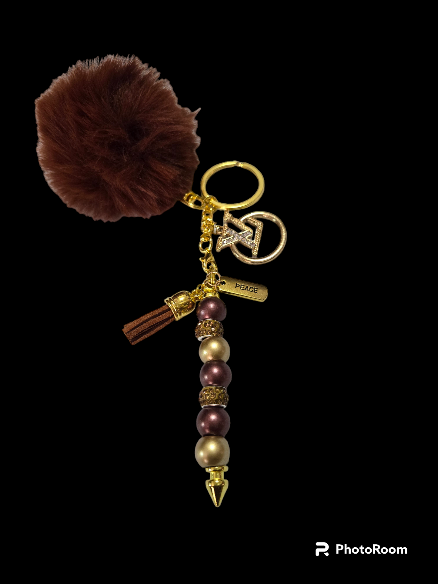 Pom pom beaded bar keychain