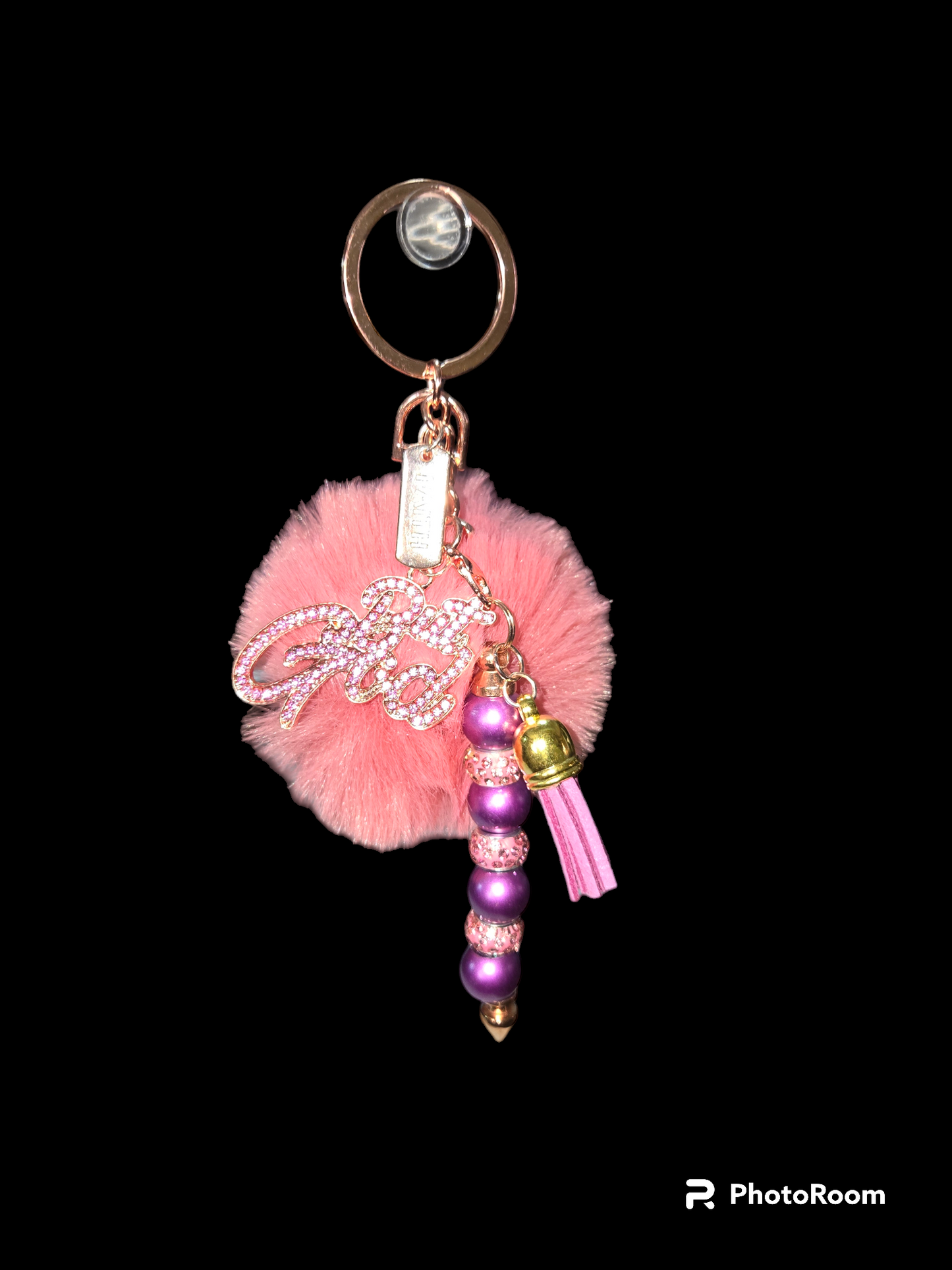 Pom pom beaded bar keychain