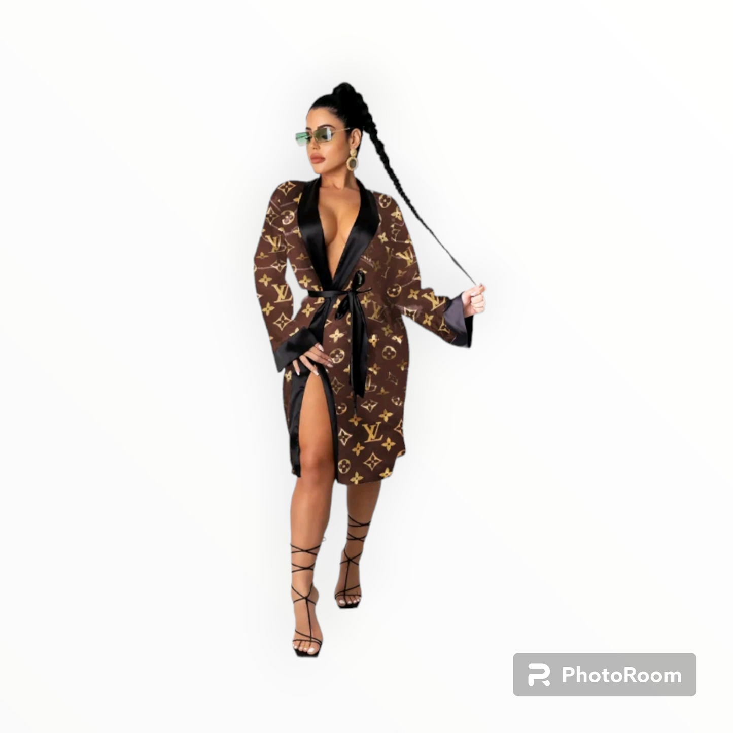 Lv inspired robe and Bonnet set