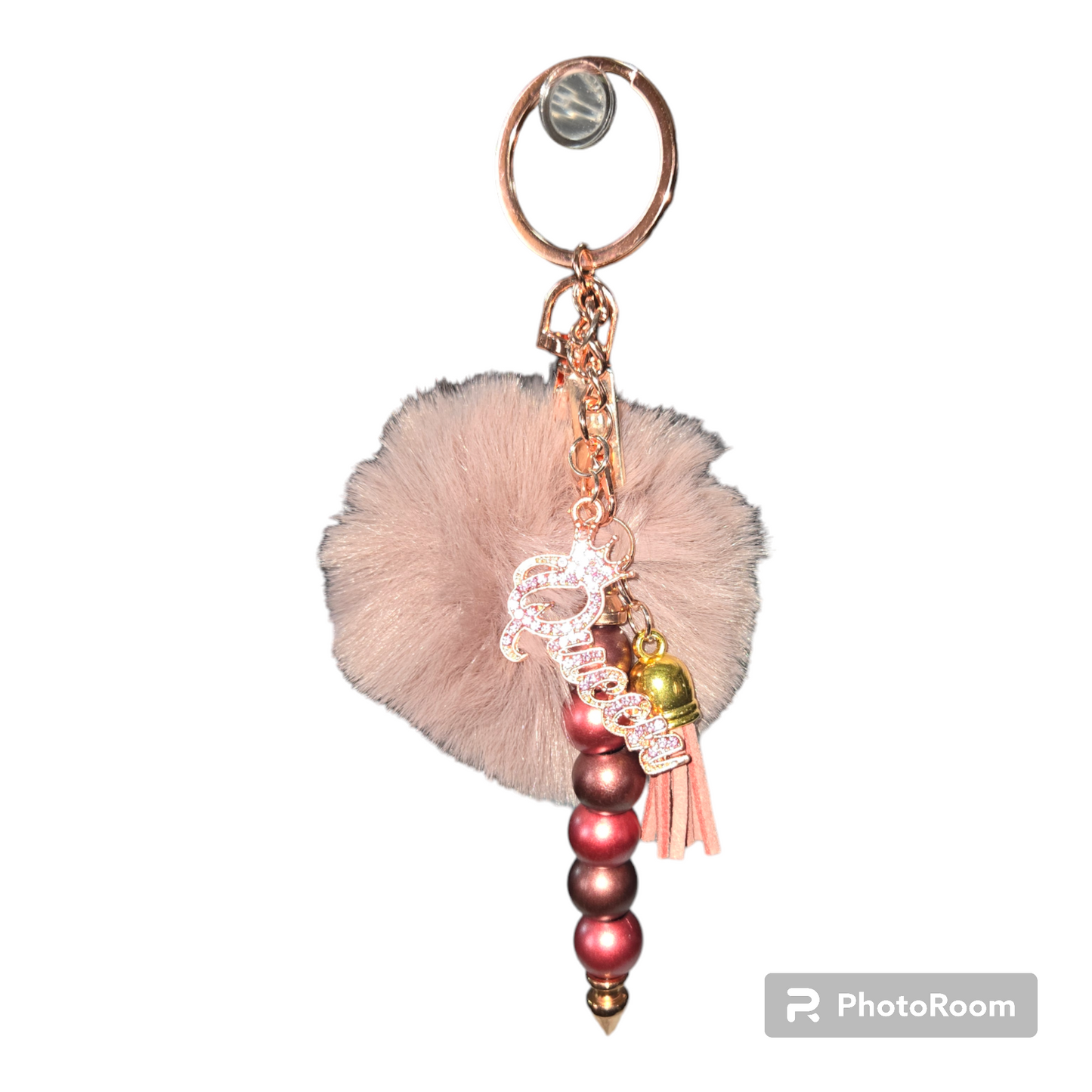 Pom pom beaded bar keychain