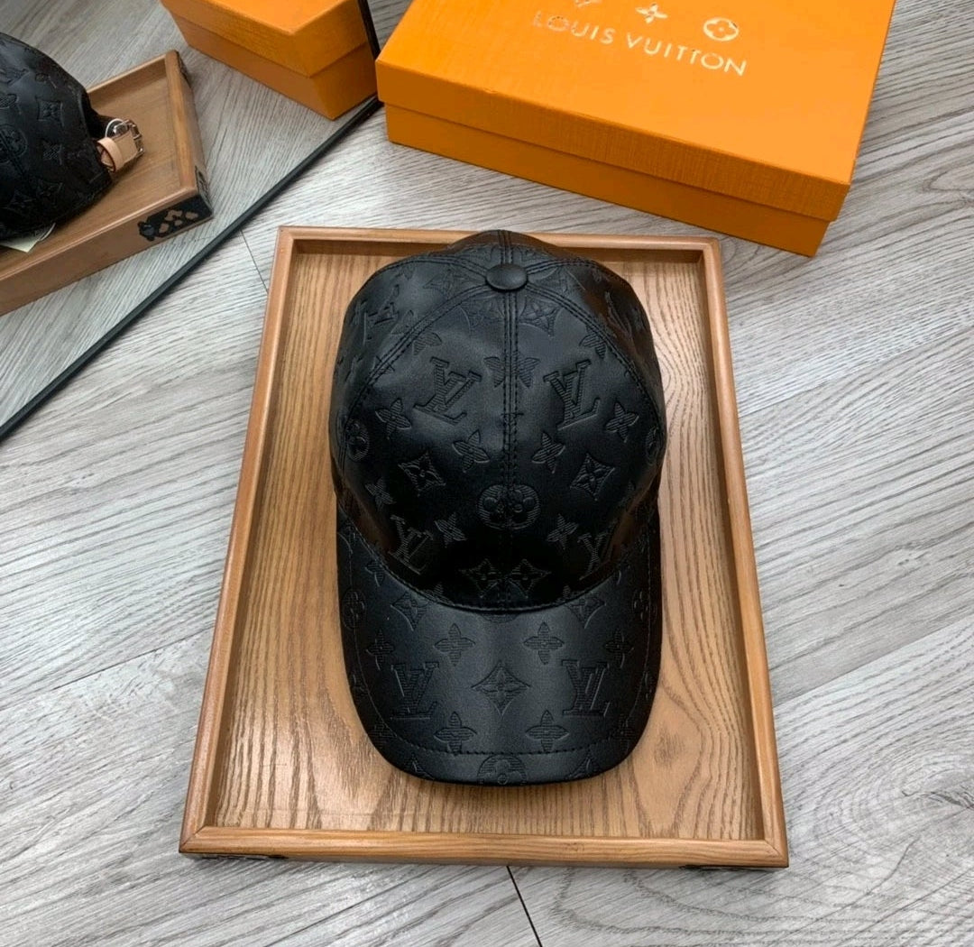 LV inspired leather baseball cap
