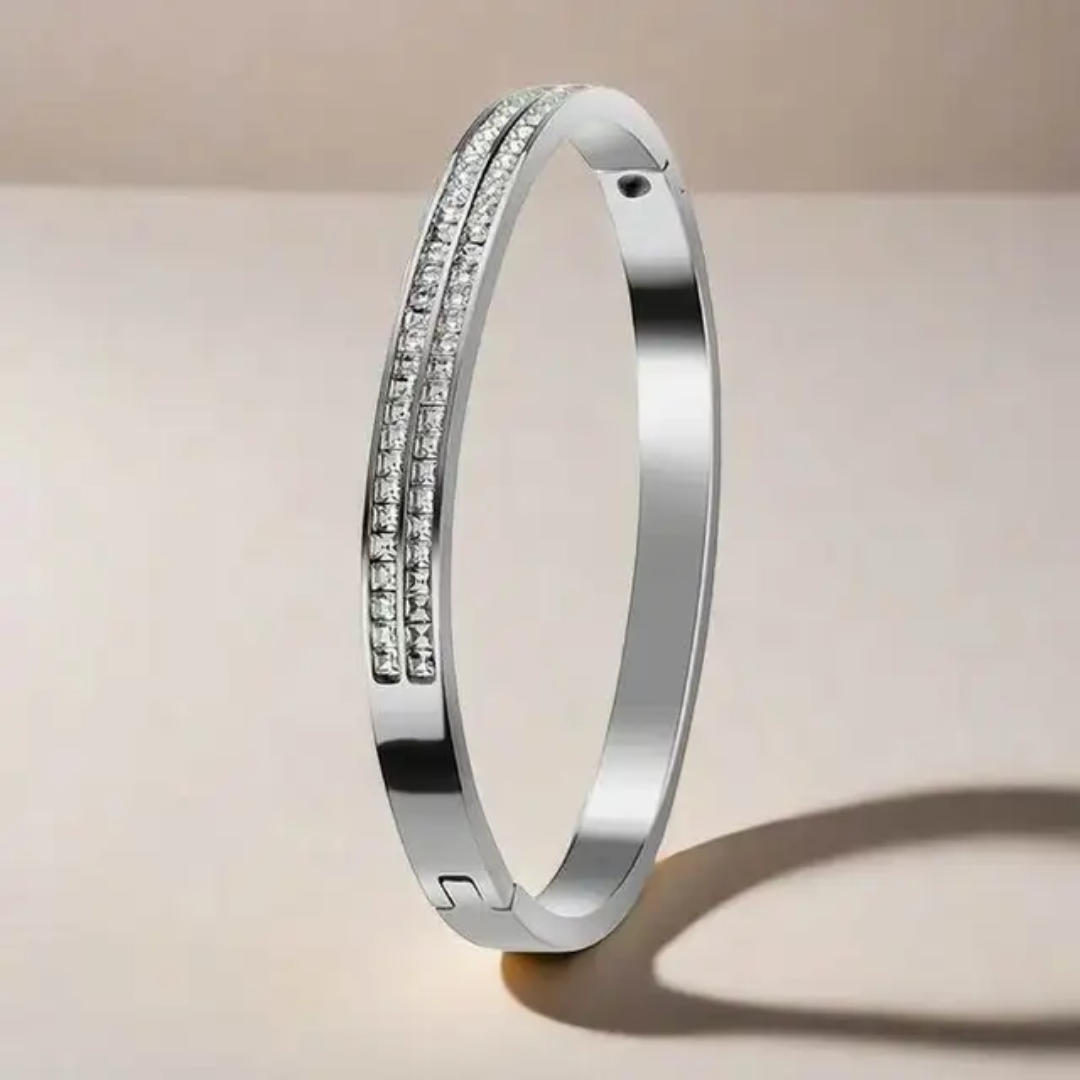 Stainless Steel Double Zirconia Bangle